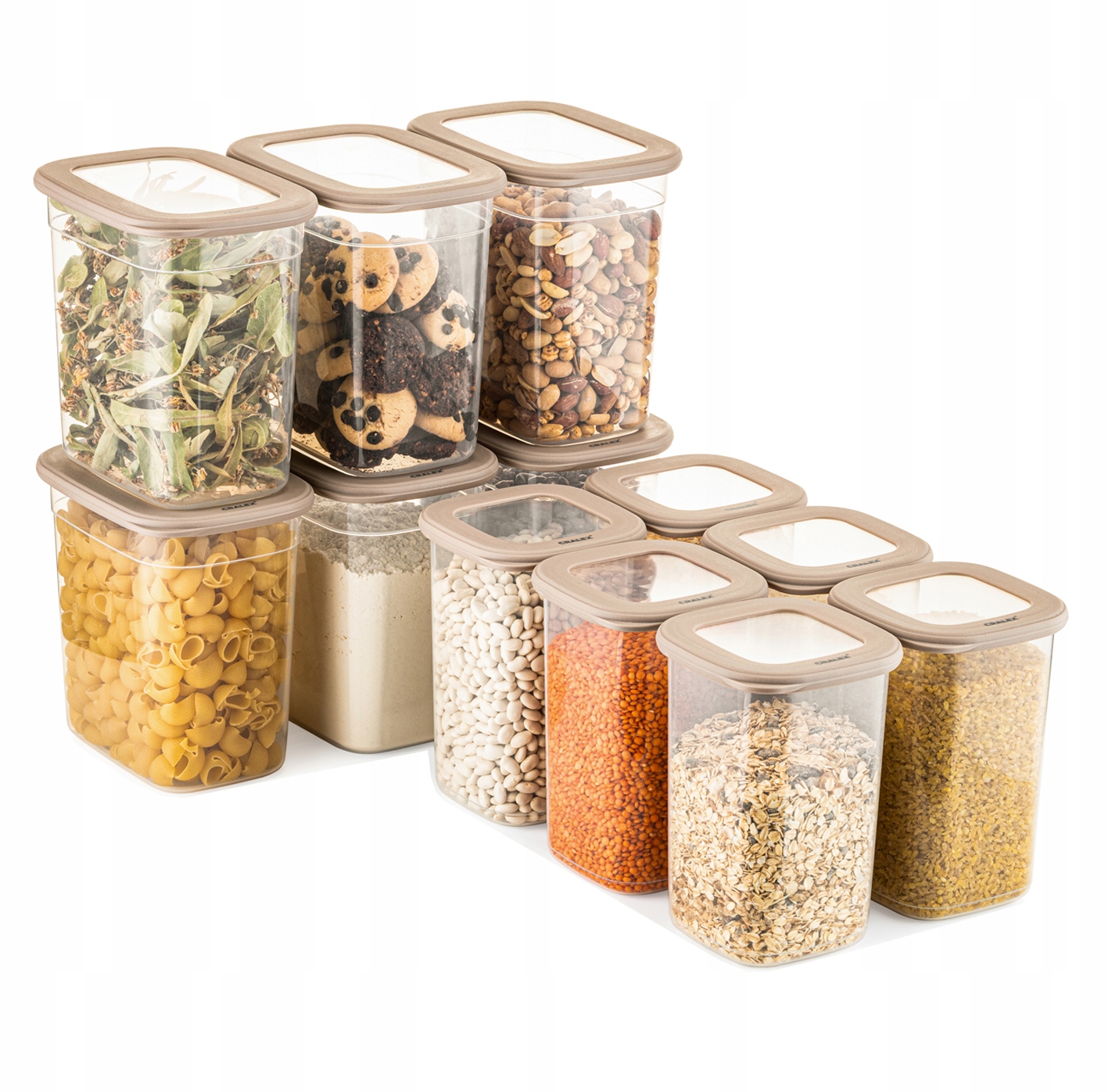 Tosca Pojemniki zestaw Beżowy 6 kwadratowe(6x1,2L)+ 6 prostokątne(6x2,0L)