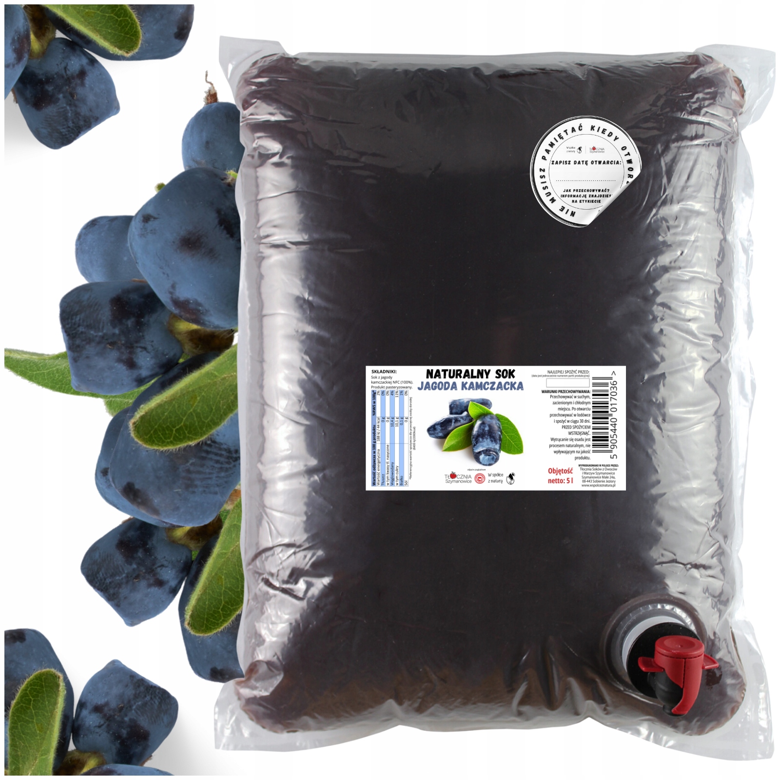 Sok z Jagody Kamczackiej Tłoczony na Zimno Tłocznia Szymanowice 5l Nfc