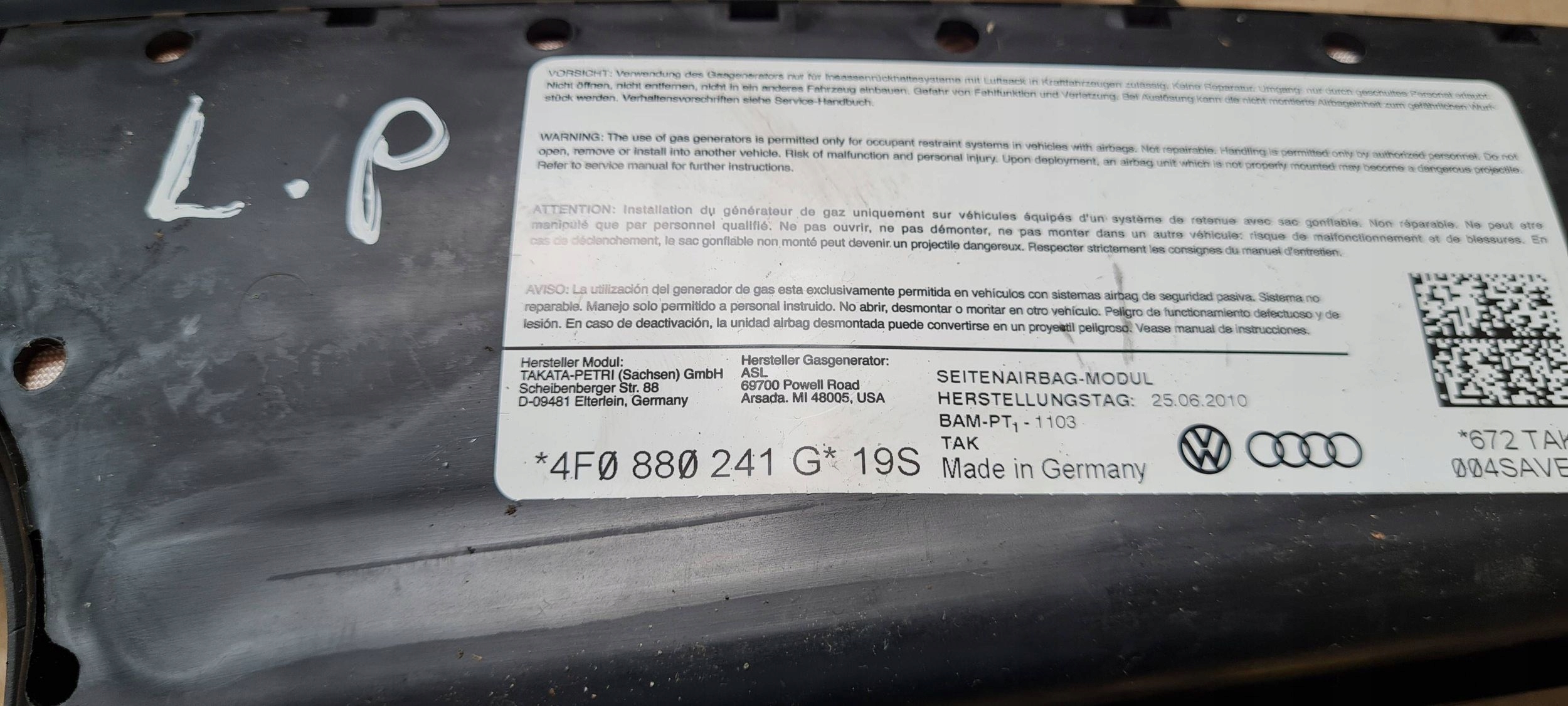 A6 C6 LIFT seat airbag left left front airbag 4F0880241G