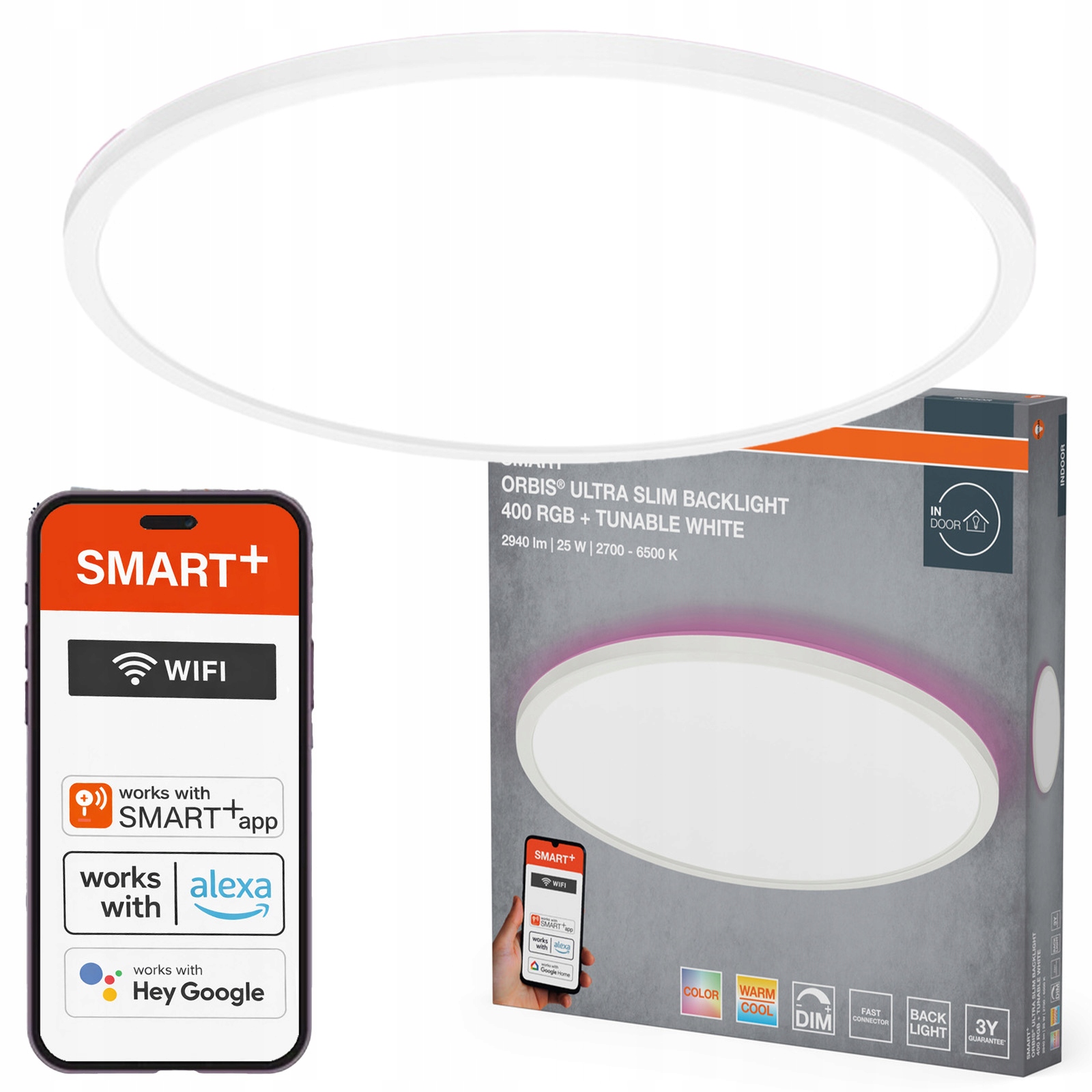 Stropné Svietidlo Led Nástenná lampa 25W 2000lm Cct Rgb Smart+ WiFi Orbis Osram