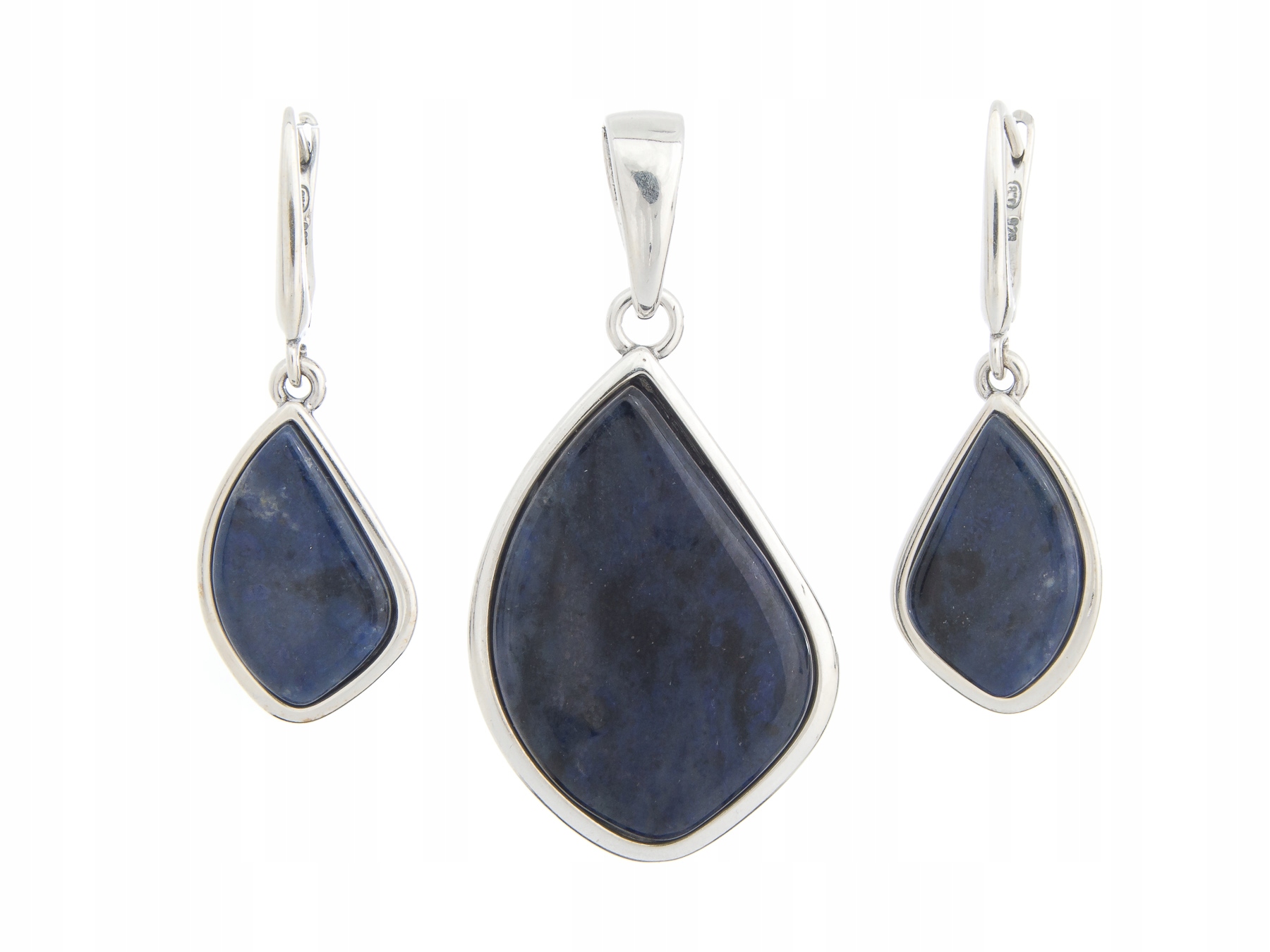 Stříbrný Komplet Náušnice Přívěsek Dumortierit Rhodiovaný