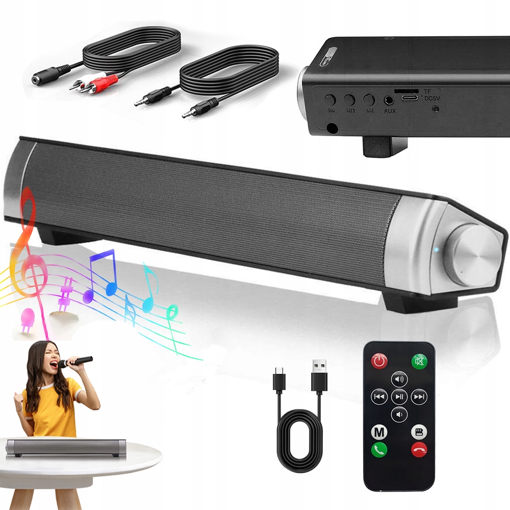 Bluetooth Soundbar Tenký Přenosný Dálkový Ovladač Aux Rca Pro Televizor Do Auta