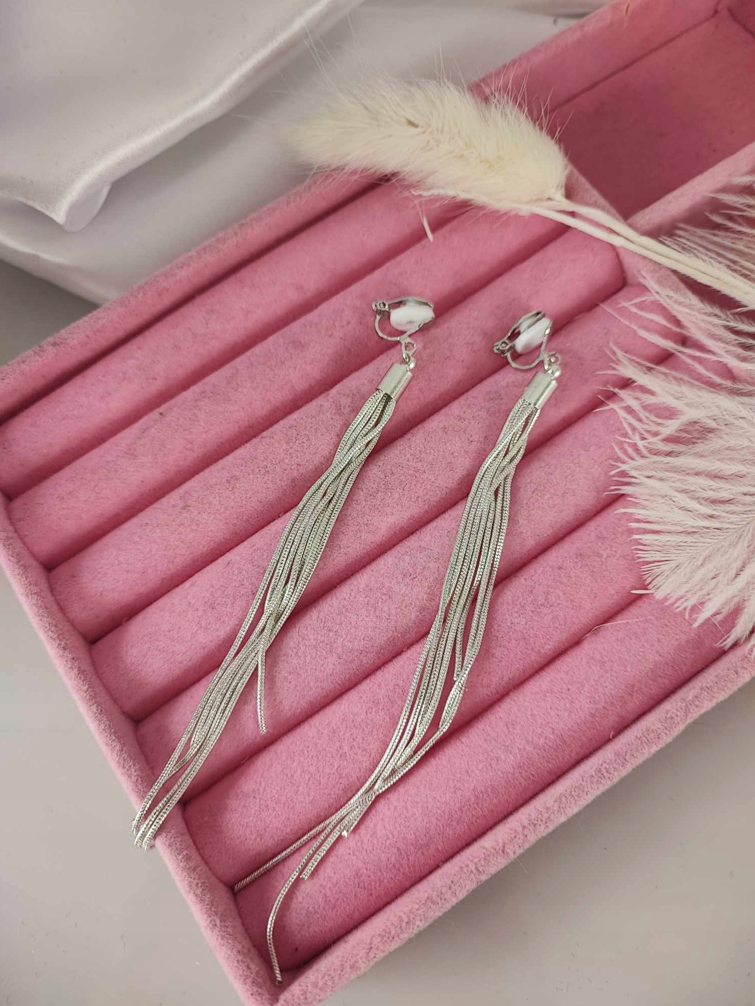 Klipsy srebrne chwosty długie wiszące frędzle c38 Marka Inna marka