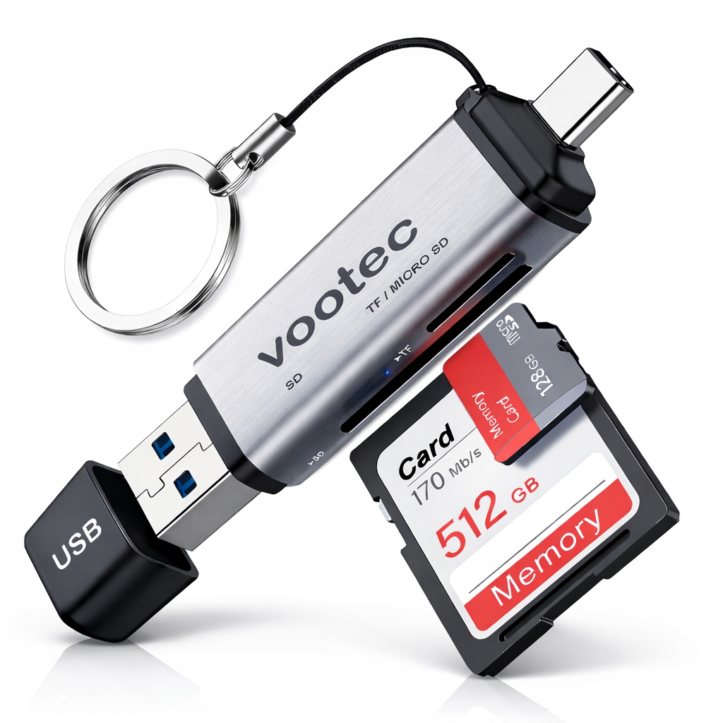 Czytnik kart pamięci Vootec USB 3.0 USB-C micro SD SD SDXC do 2 TB
