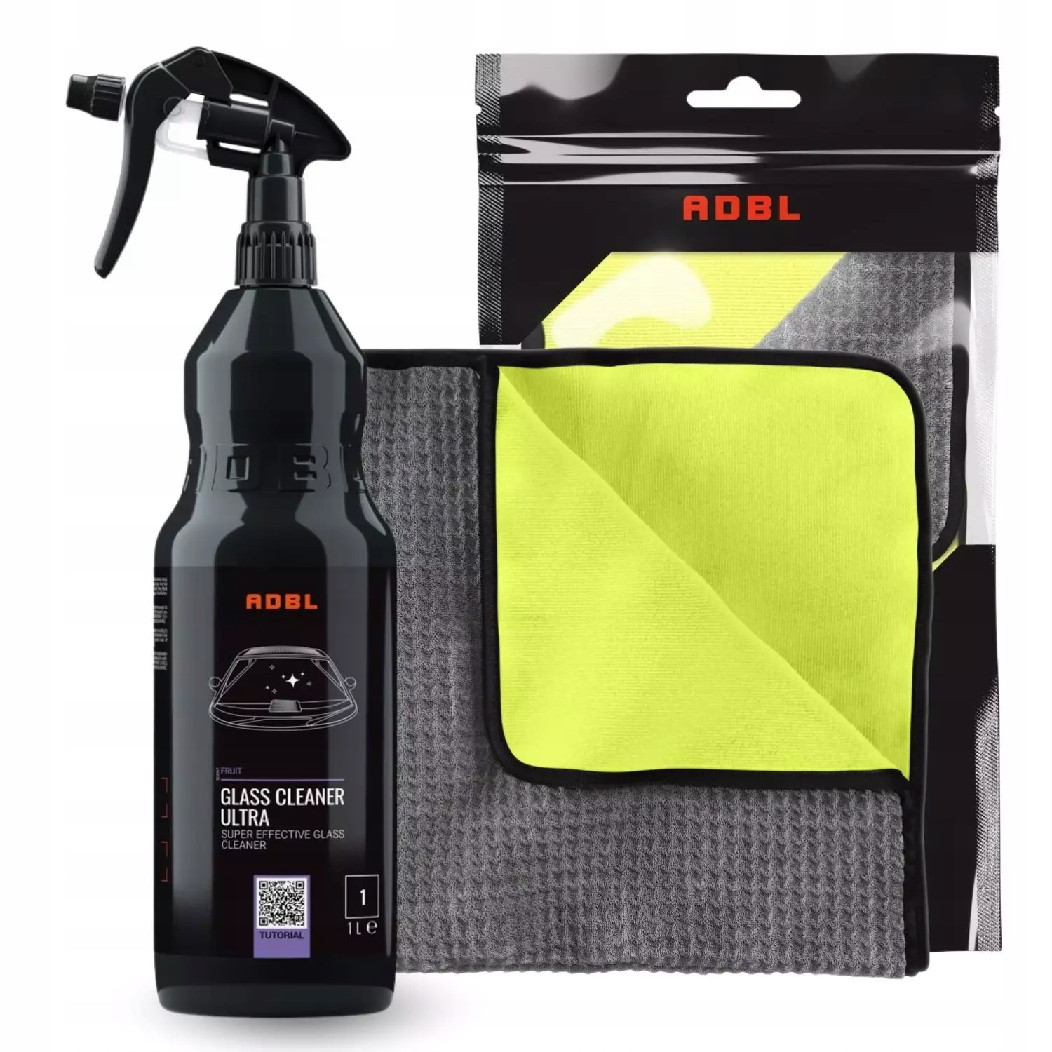 Adbl Zestaw do mycia szyb Adbl Glass Cleaner Ultra 1L mikrofibra Yellowst