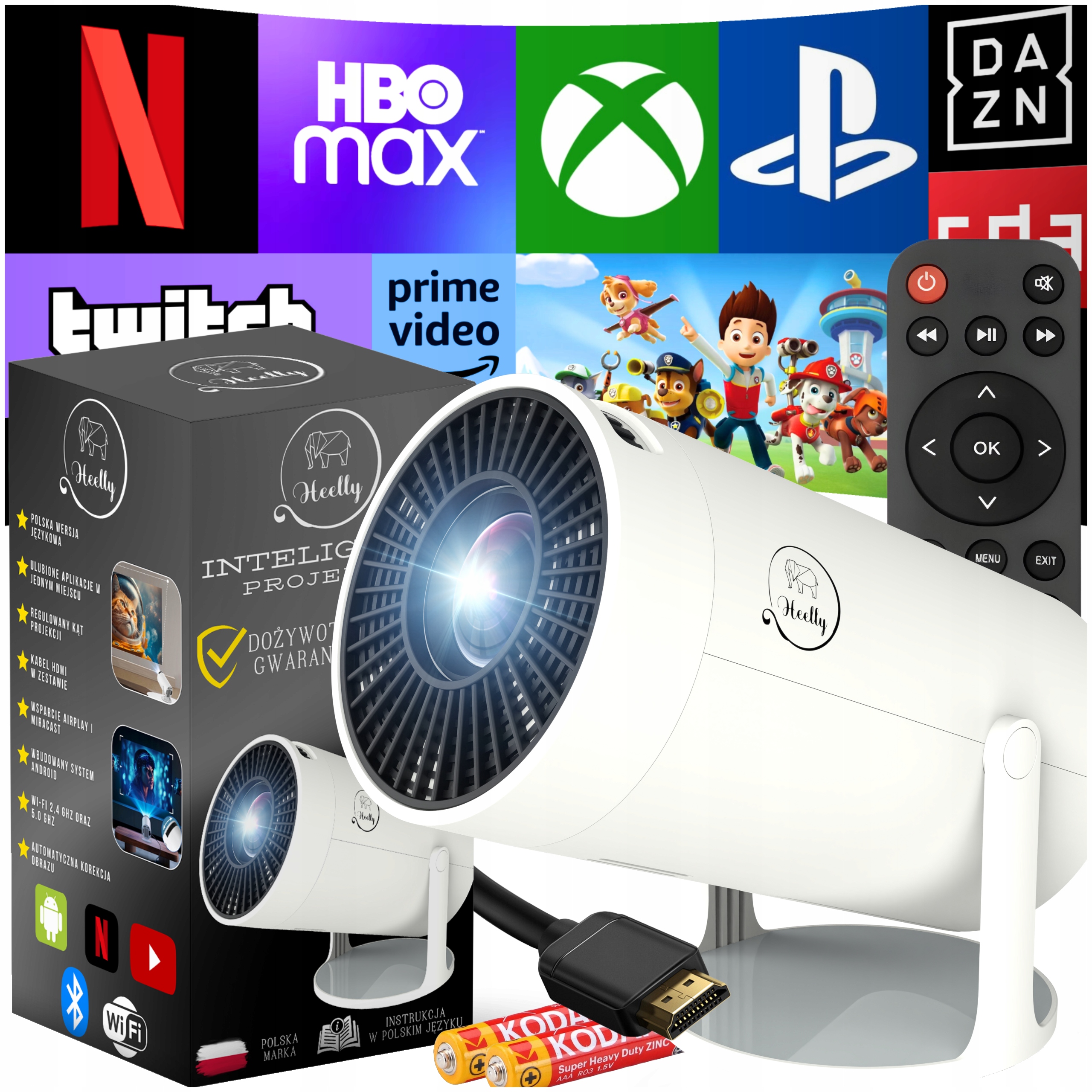 Projektor Android 4K Mini Przenośny Rzutnik Wifi Smart Tv Obrotowy Led Fhd