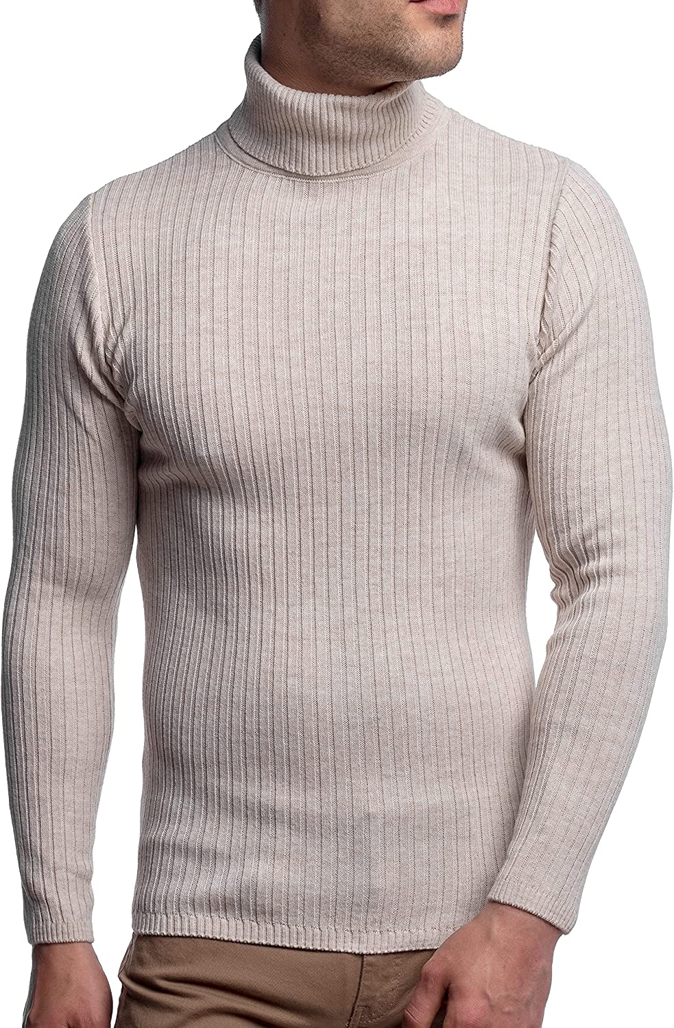 Tenký Rolák Pánský svetr Přiléhavý svetr Carisma béžový XXL