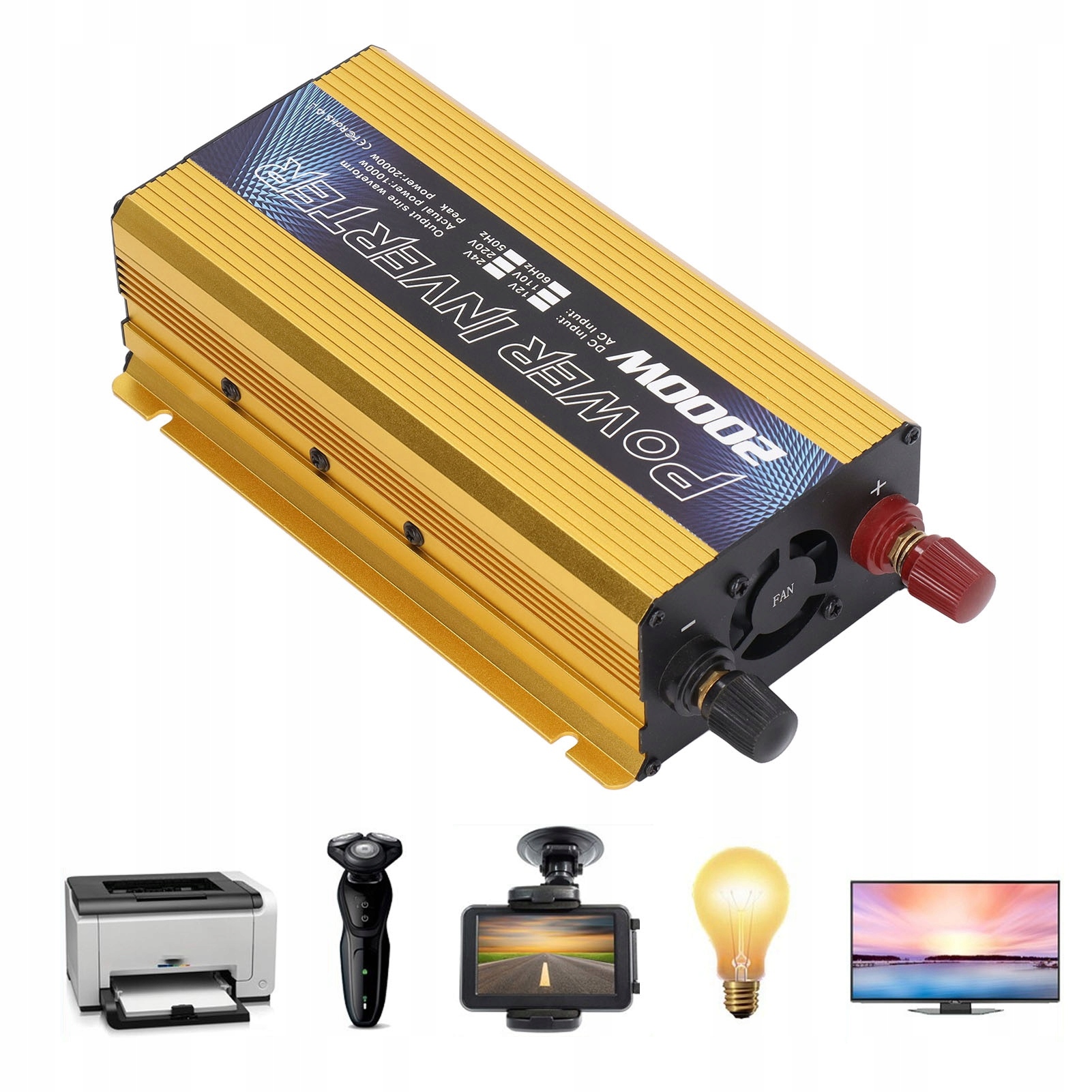SOLARNY PRZETWORNICA SAMOCHODOWA NAPIĘCIA DC 12V do AC 220V 2000W Stan opakowania oryginalne