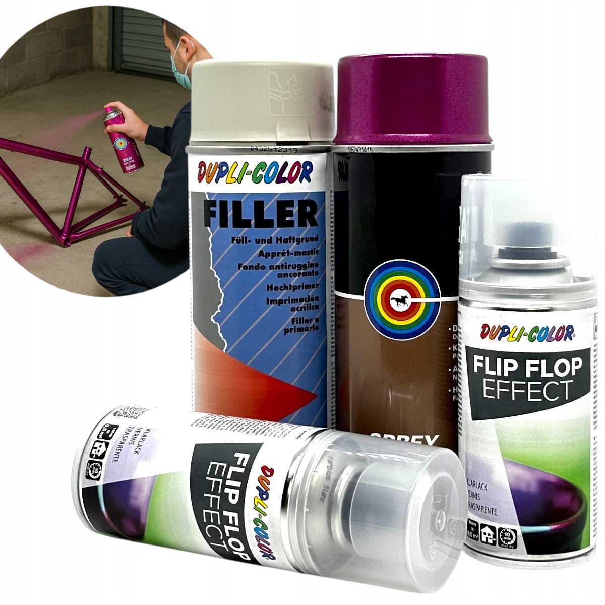 Zestaw Podkład, Różowy Metalik Spray 400ML 2x Lakier Bezbarwny 150ML