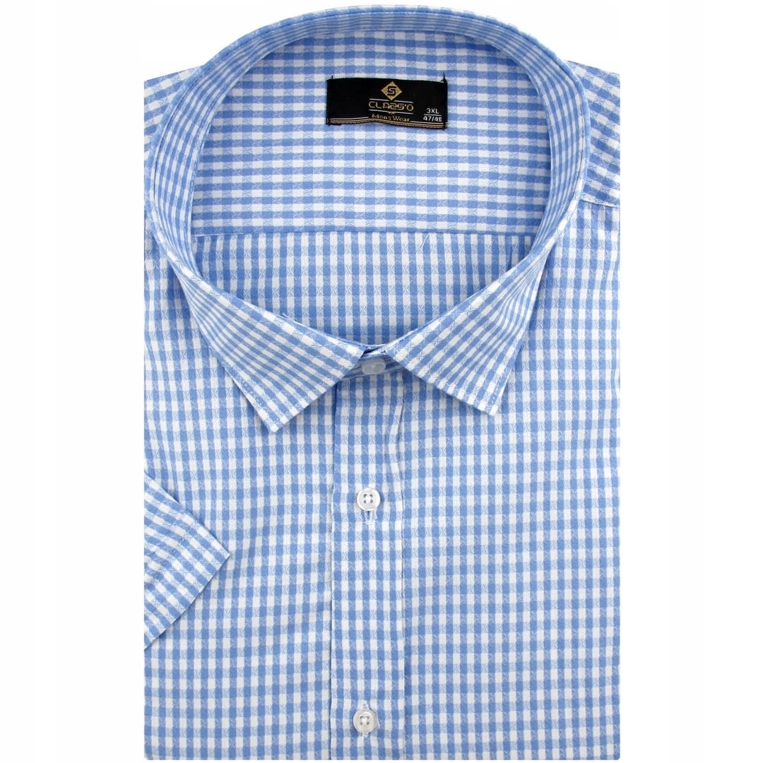 Koszula Męska Casual Niebieska w Kratkę Duża z Krótkim Rękawem Classo R131