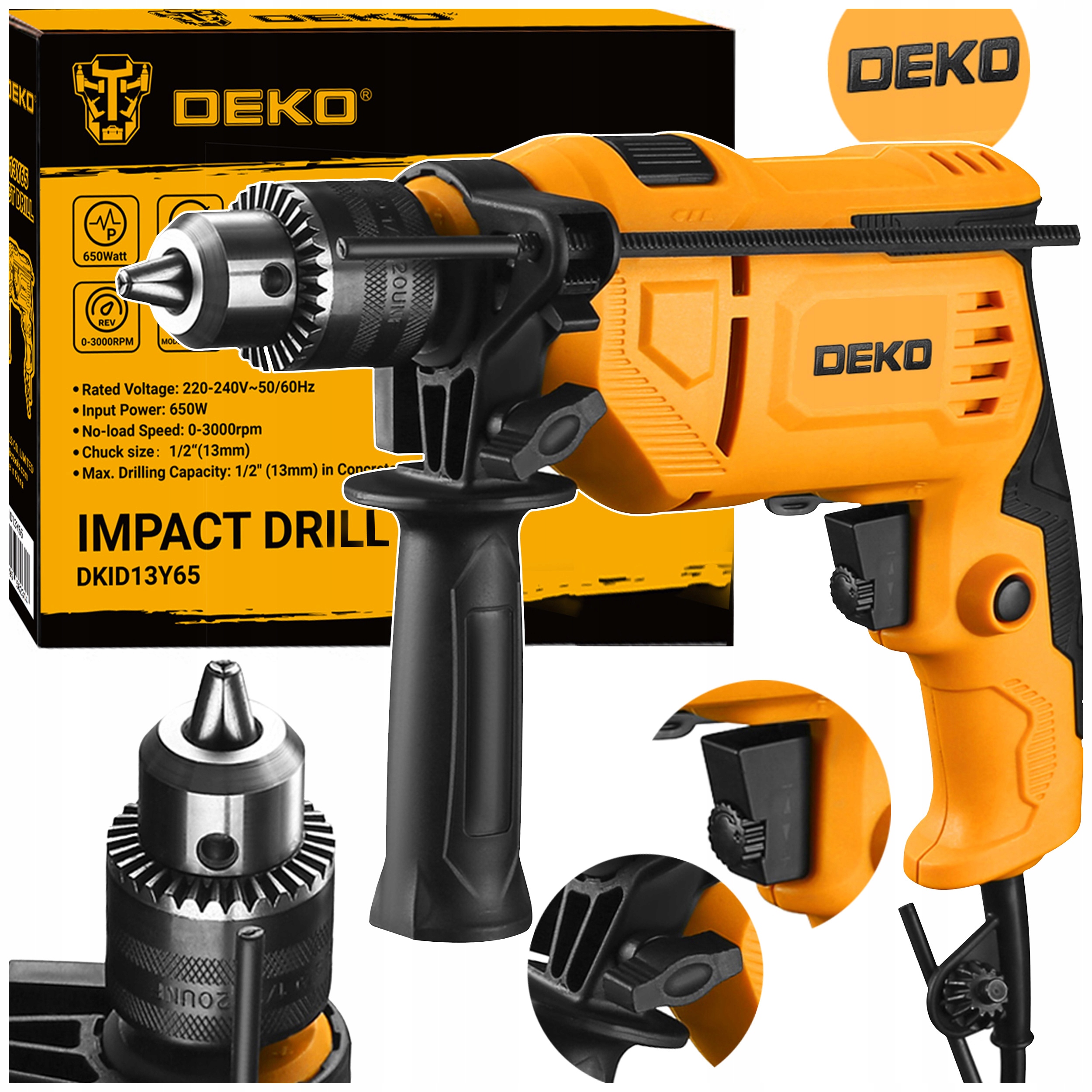Příklepová Vrtačka S Příklepem 650W Regulace Otáček Výkonná Deko