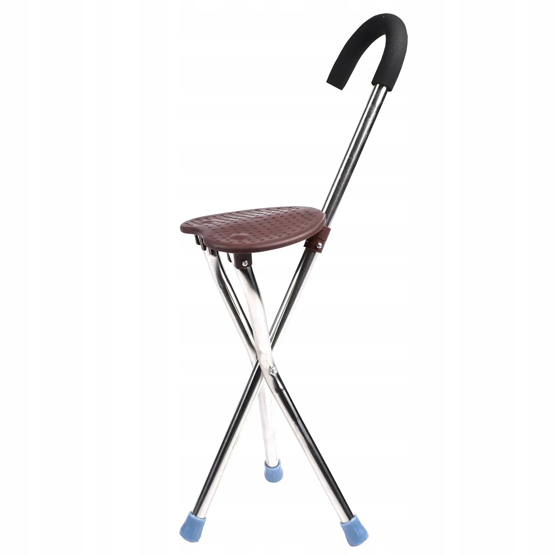 Laska dla seniora z siedziskiem, składana, 3-nożna