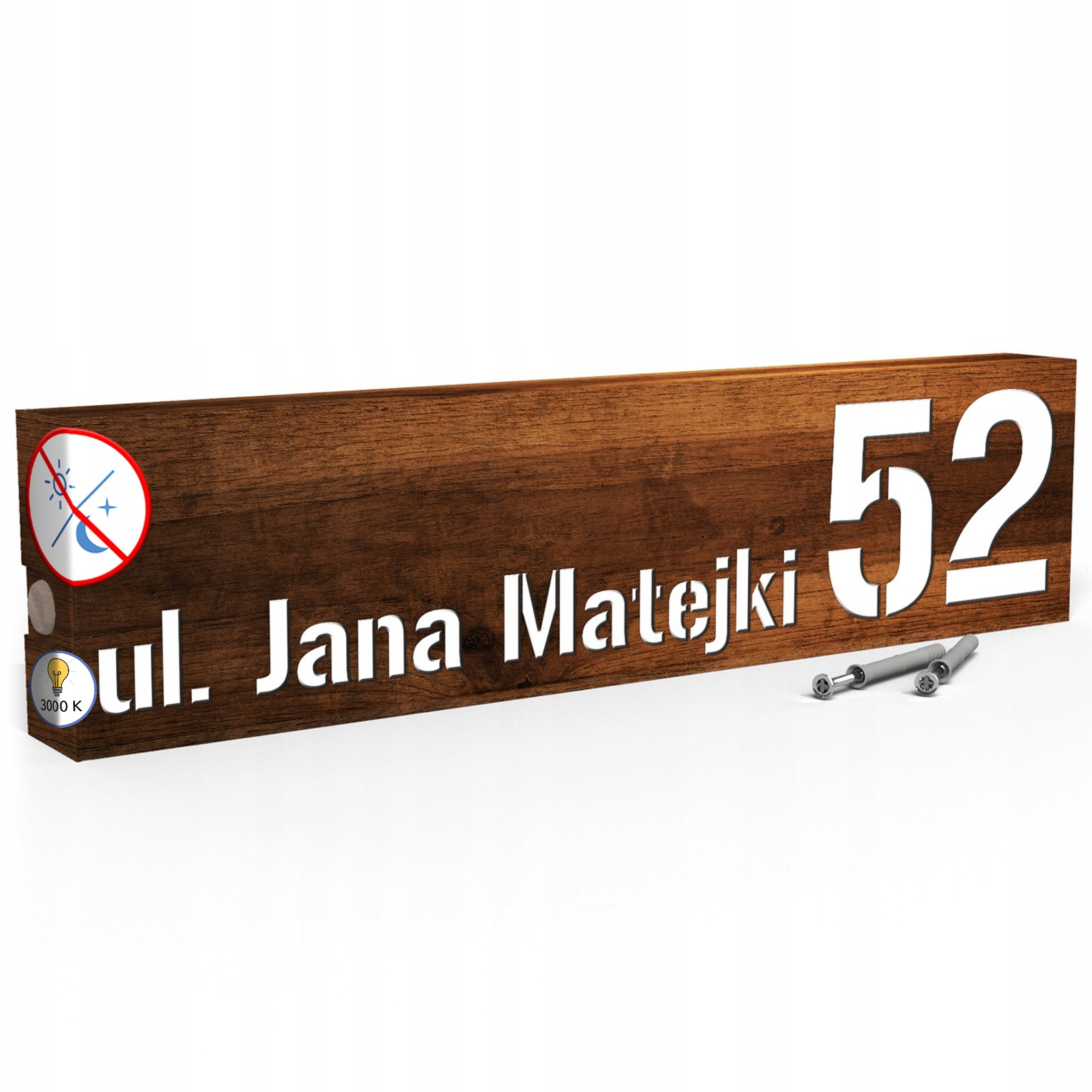 Led tabulka 3000k 40x10cm Teplá barva Číslo na dům Tabule Tmavý ořech