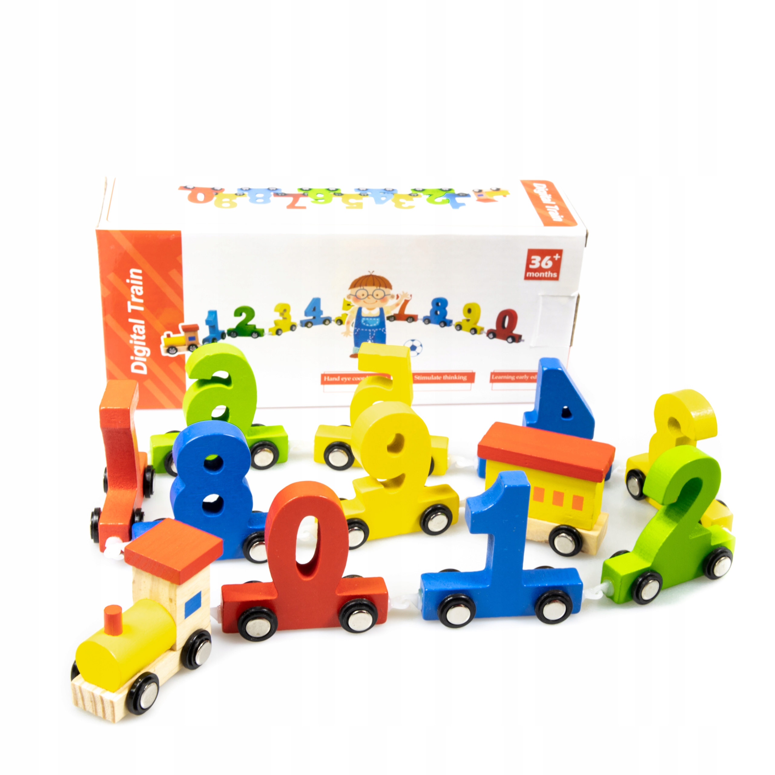 DREWNIANA KOLEJKA LOKOMOTYWA POCIĄG NAUKA CYFERKI Bohater Inny