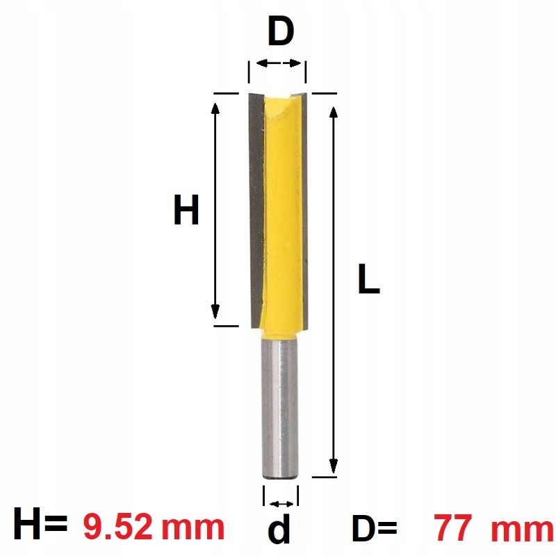 Frez prosty do drewna VHM 9,52 x 77 x 114 chwyt 8m