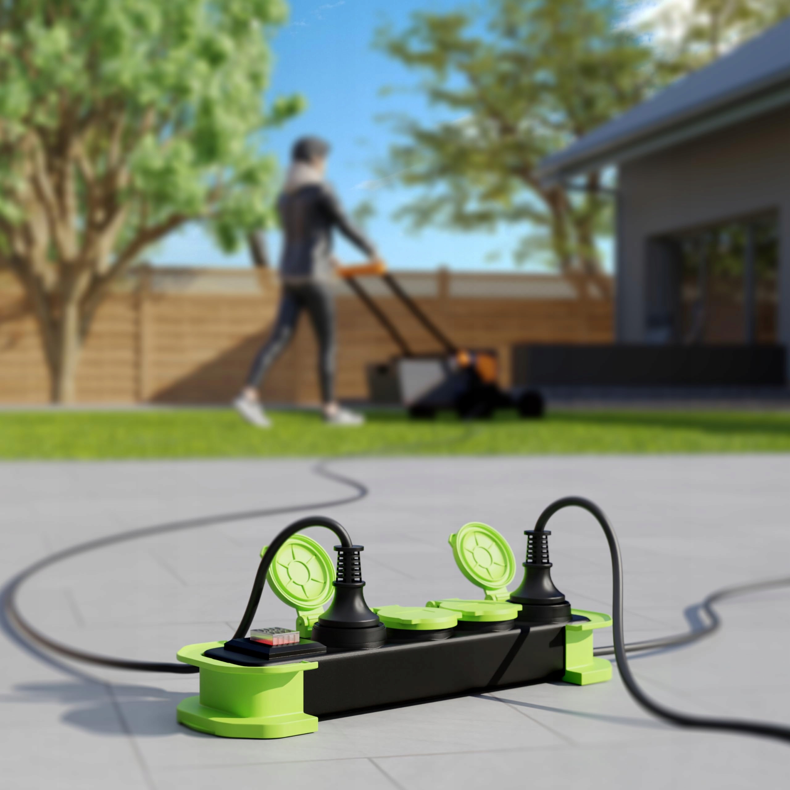 MUTECPower Listwa Zasilająca 4-Gniazda Zewnętrzna IP44 z Przełącznikiem — miniatura 2