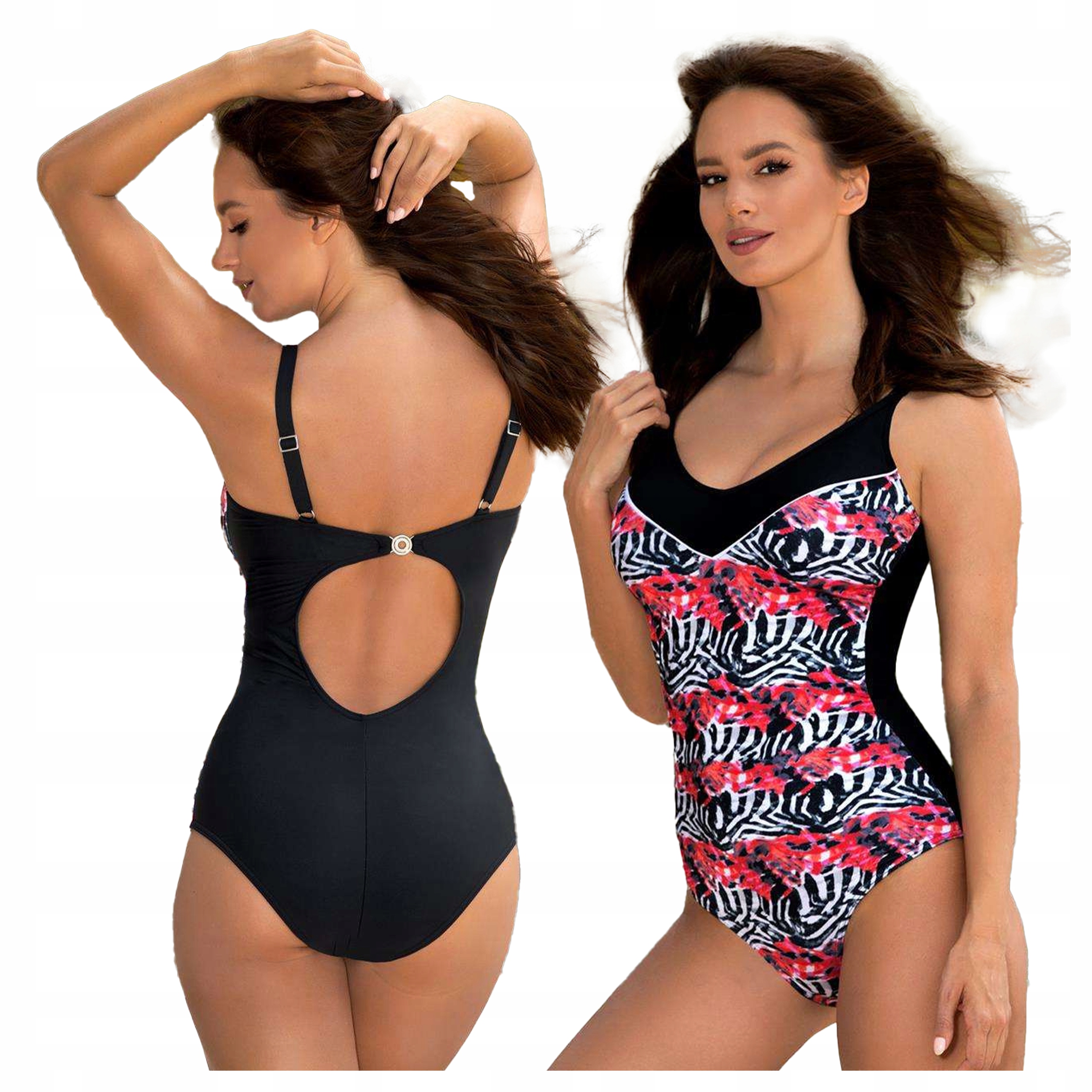 Jednodílný plavkový kostým s vystřiženými vzory na zádech Folk 6XL Černý