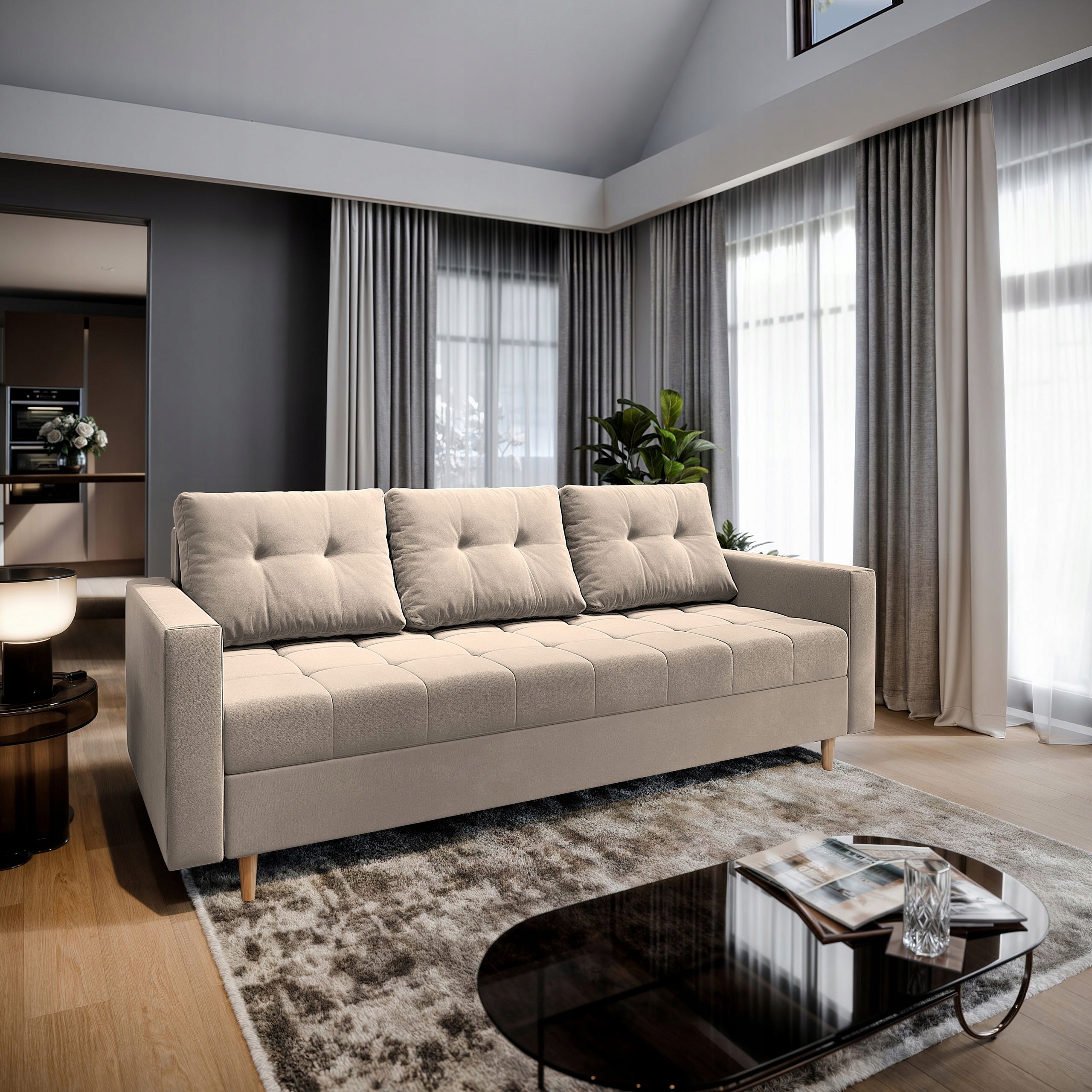 Stylová pohovka Milo do obývacího pokoje Loft rozkládací Funkce Spaní obývací pokoj Schránka