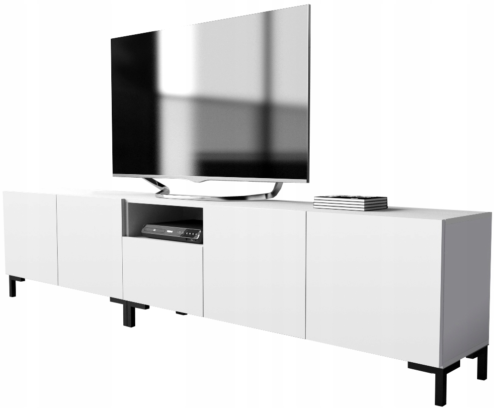 wysoka komoda szafka rtv pod telewizor 250 250cm biały mat na nóżkach