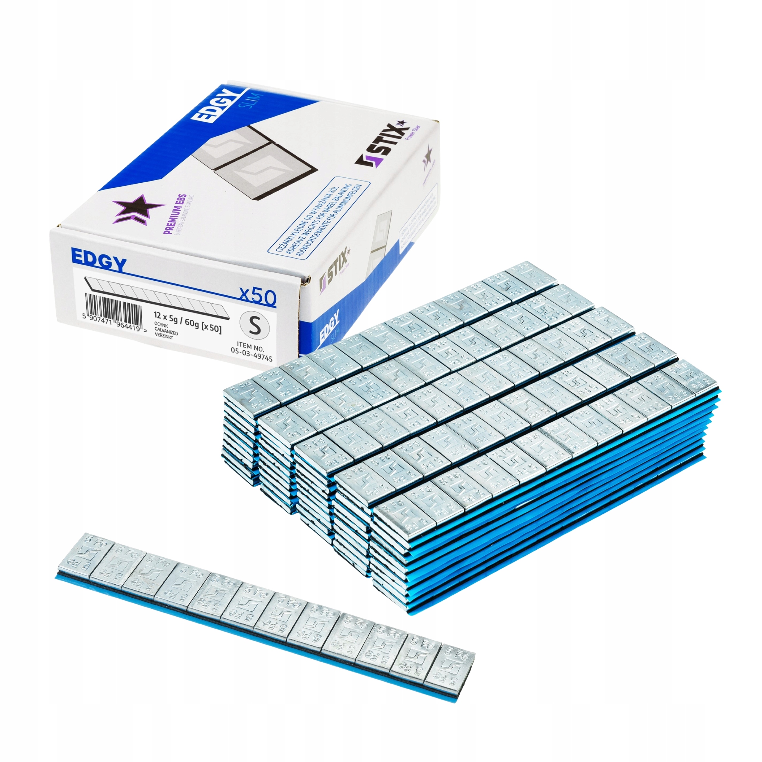 Ciężarki klejone do felg 12 x 5g EDGY SLIM 50 szt., ocynkowane - Stix