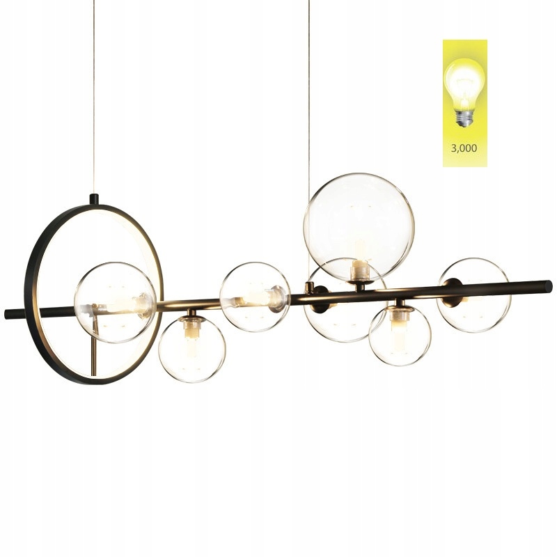 Lampa Wisząca Anad Stół Czarna 7 Kloszy Nowoczesna 3000K Darmat Light 579
