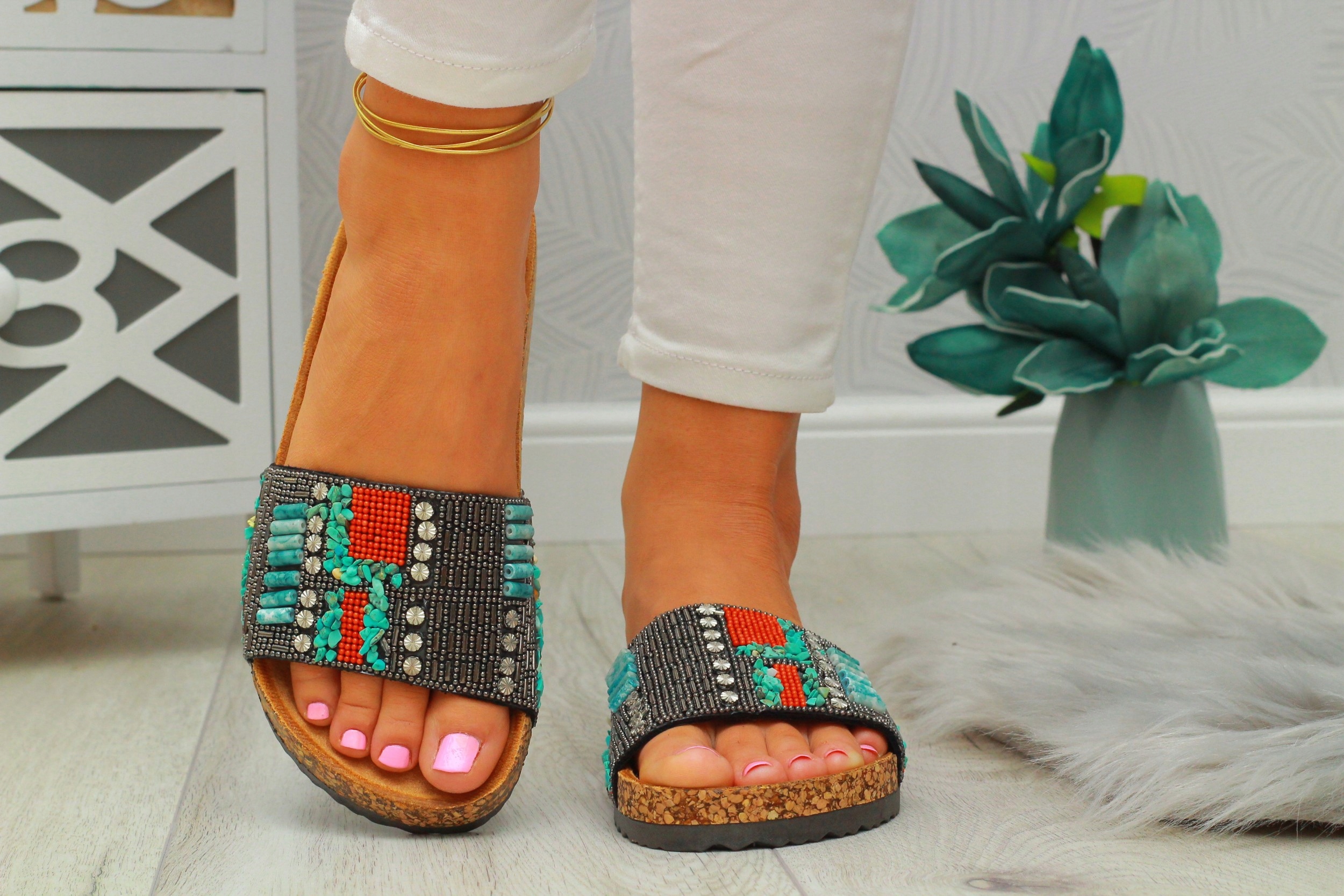 KLAPKI DAMSKIE NA KORKU STYLOWE PROFILOWANE Marka inna