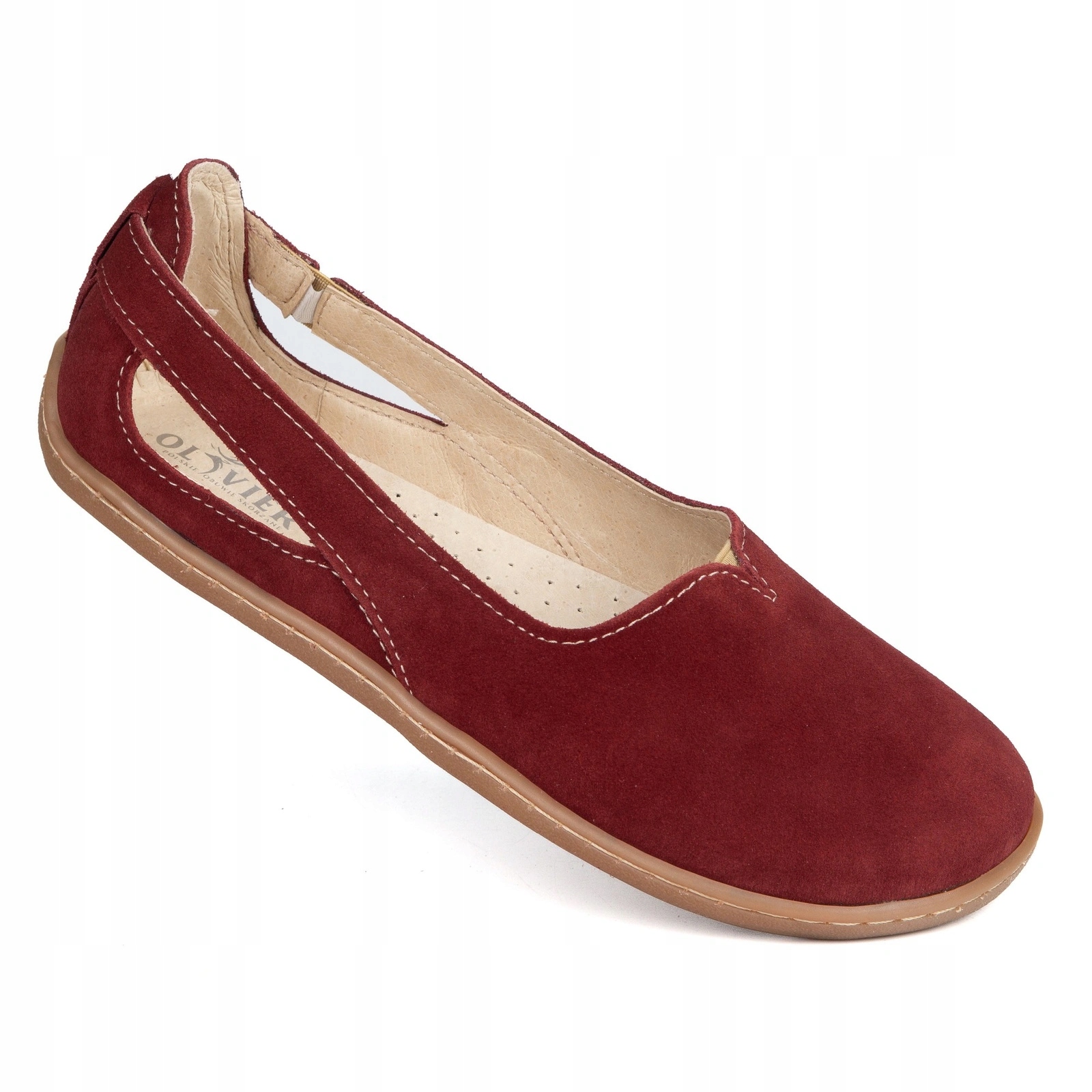 Damskie baleriny barefoot na szeroką stopę skórzane Flow bordowe 38