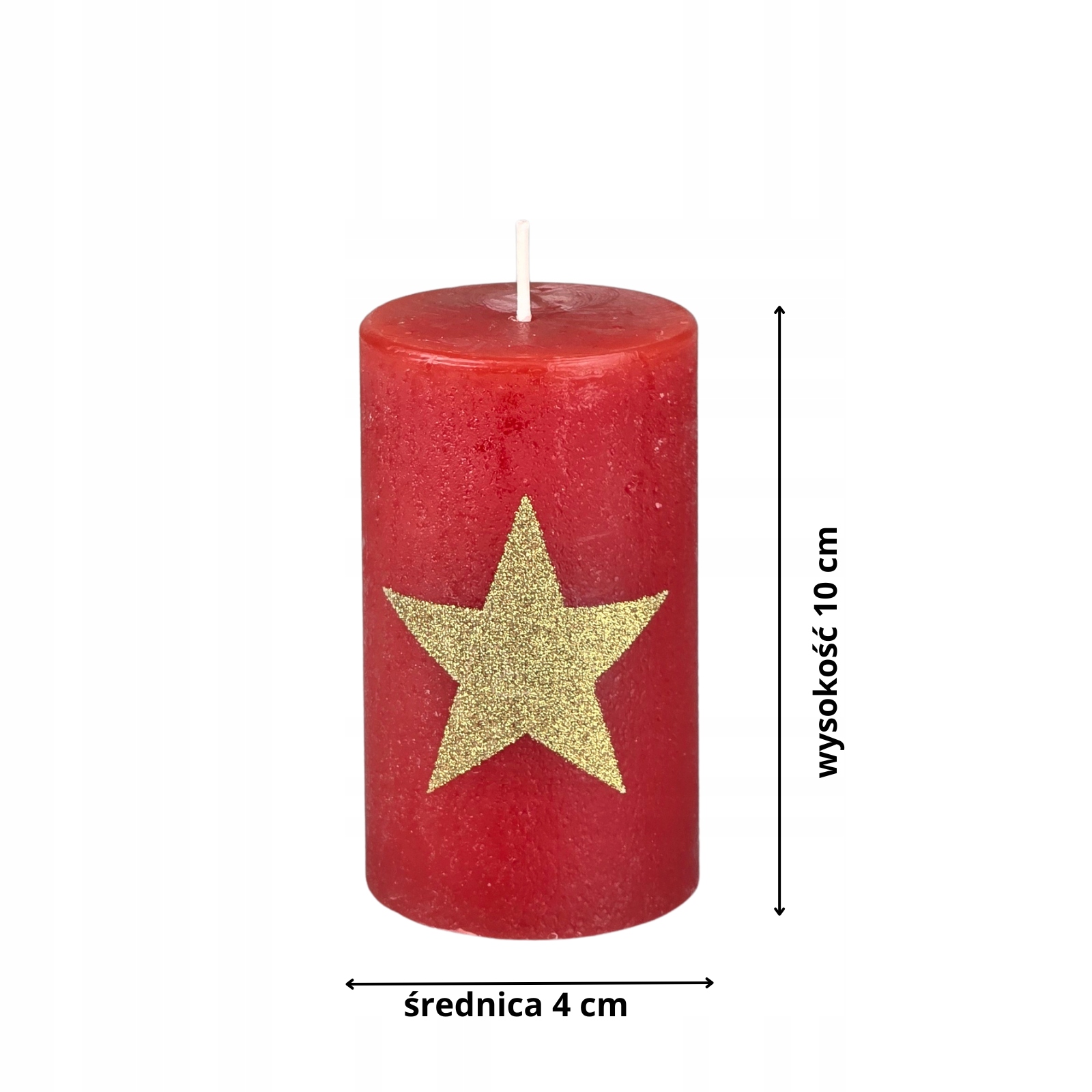 Świeca ozdobna z brokatową gwiazdą – bezzapachowa,10 cm, Ø 4 cm,220 g