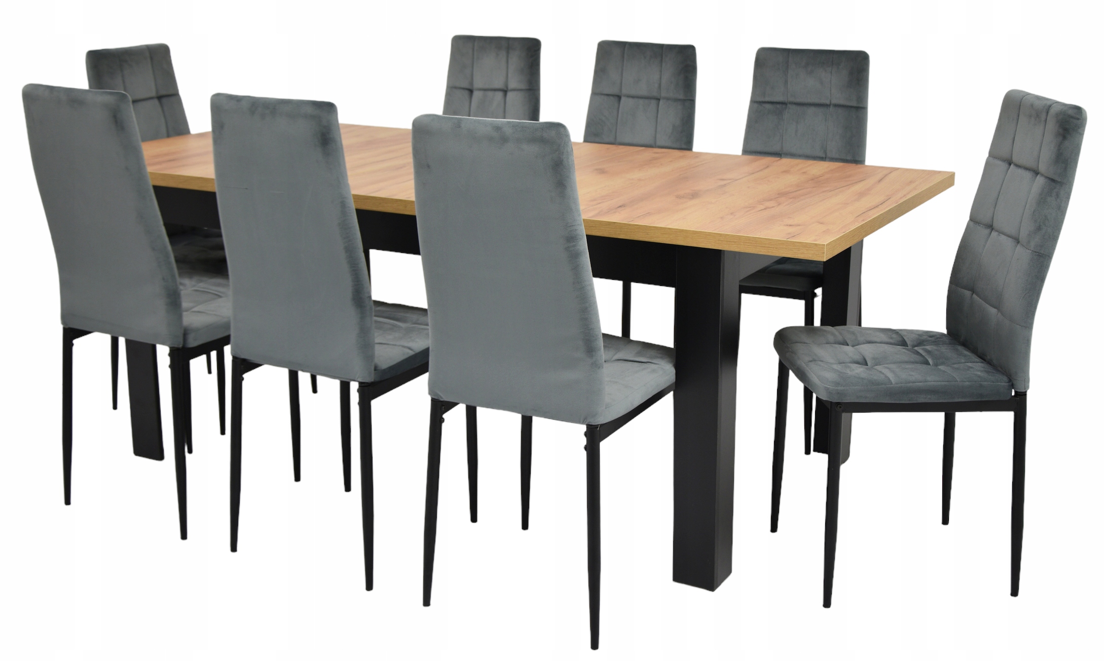 Zestaw stół rozkładany do 90x160/200 cm i 8 krzeseł welur Szary