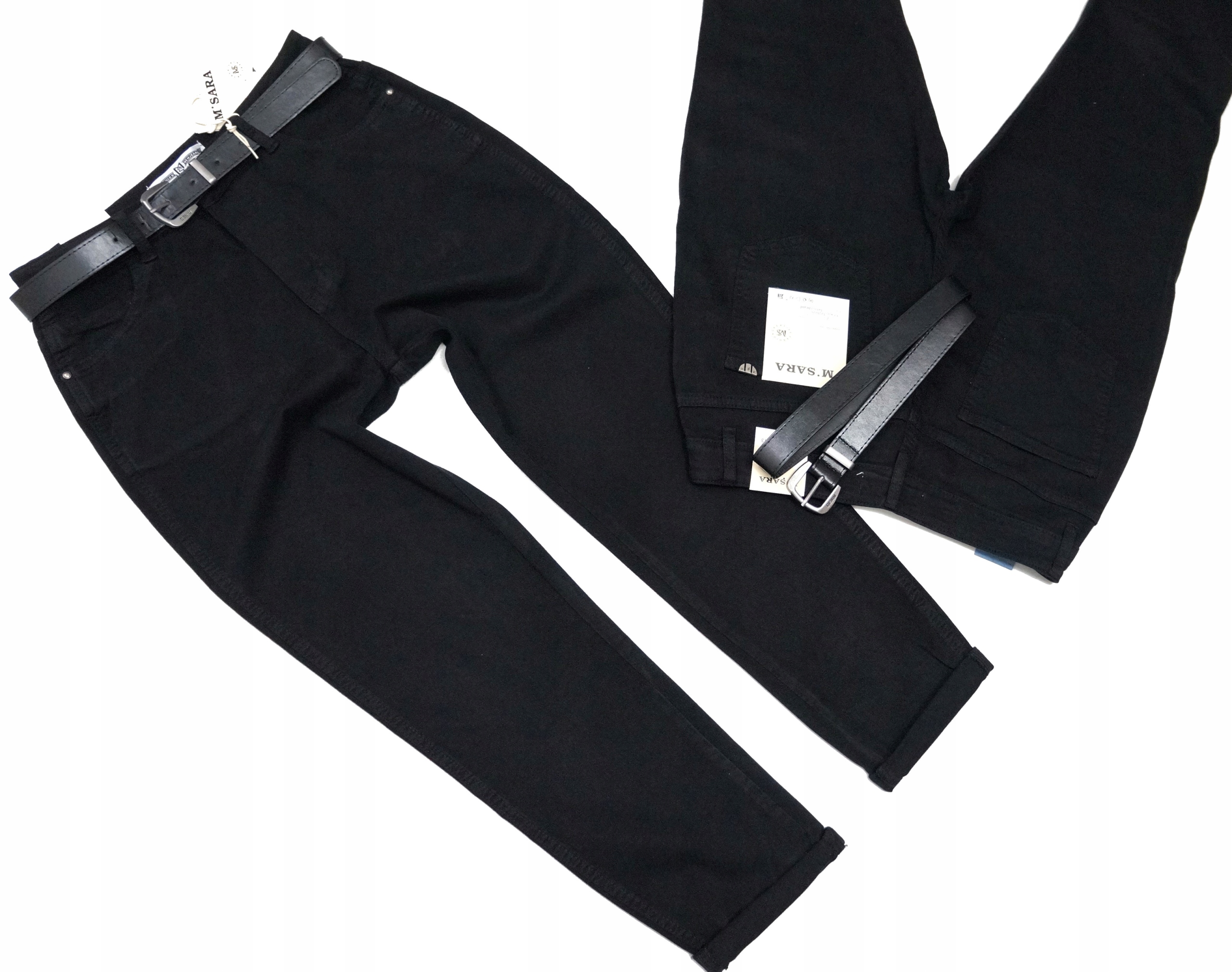 M.sara Spodnie Jeansowe Mom Fit Luźniejsze Nogawki Pasek Czarne 42 XL