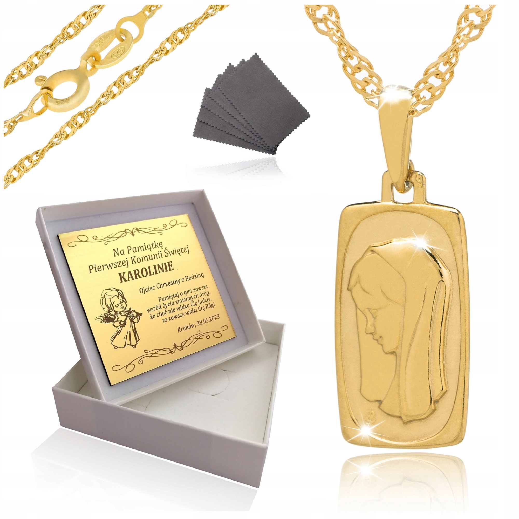 ZŁOTY ŁAŃCUSZEK KOMUNIJNY MEDALIK MATKA BOSKA 925