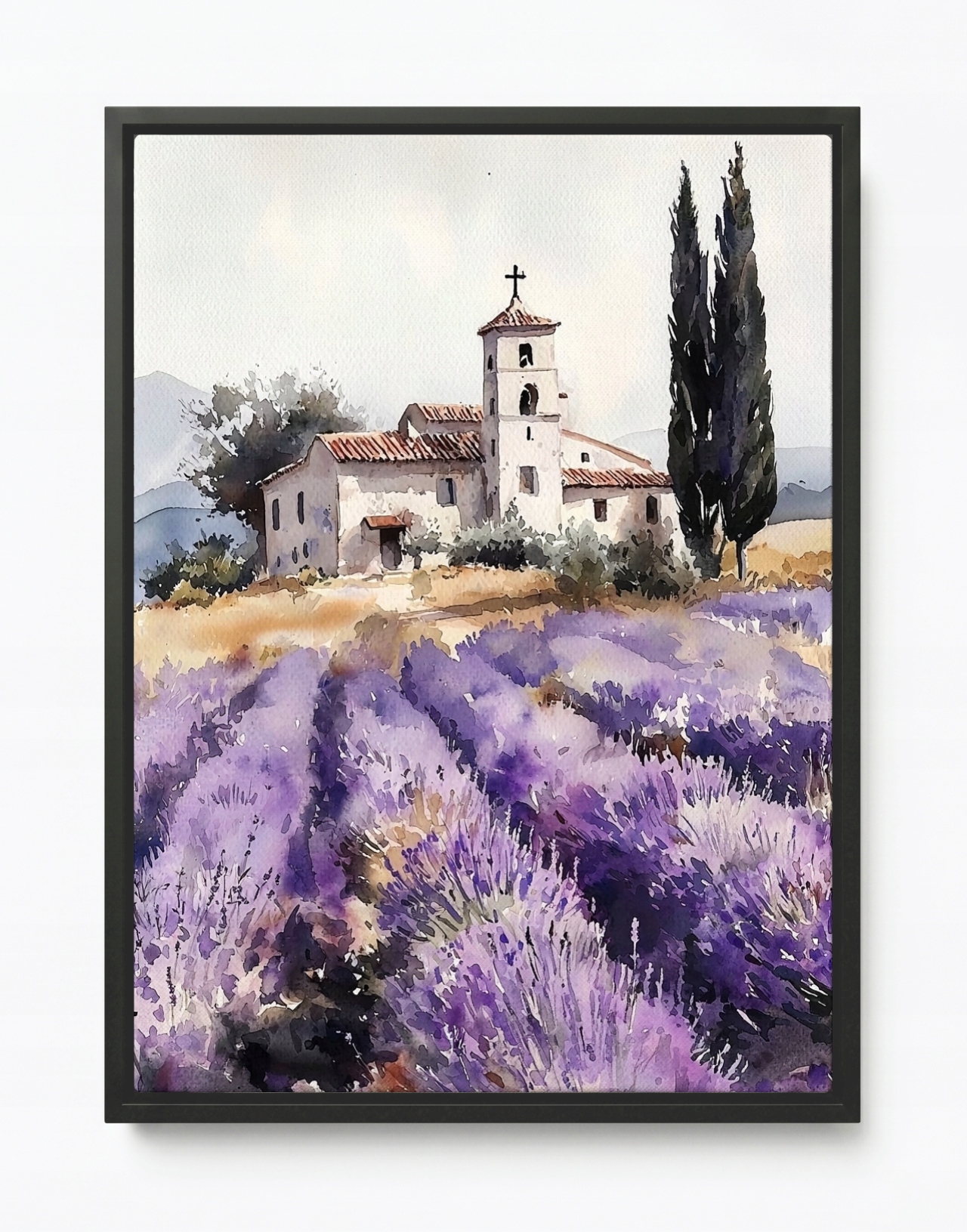 Obraz Rám Americký Box Pole Levandule Kaplica Cypřiš Vesnice Provence 75x100