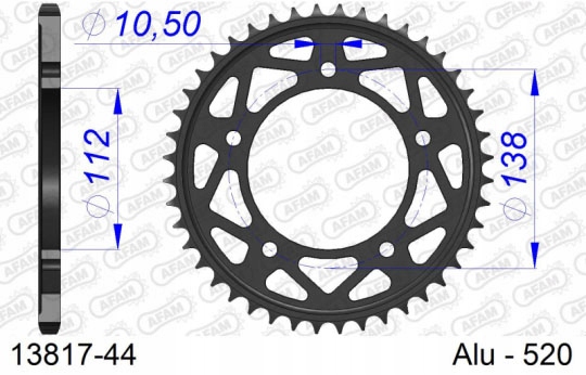13817-44 - Звездочка AFAM 44 520-YAMAHA R6 R1 2015-HONDA