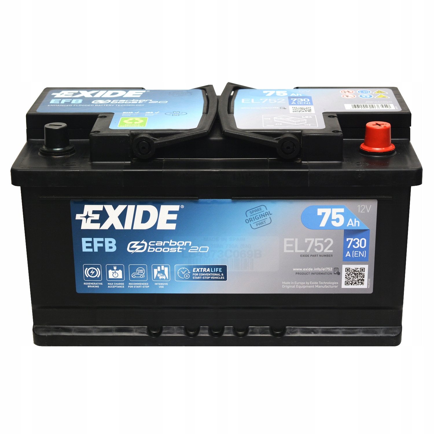 EXIDE EL752 75AH 730A EFB START-STOP EAN (GTIN) 3661024036559