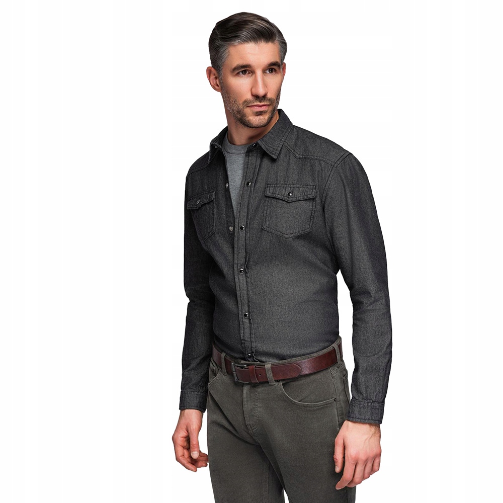 Pánská džínová košile na s kapsami, černá, V3 OM-SHDS-0210, velikost XL