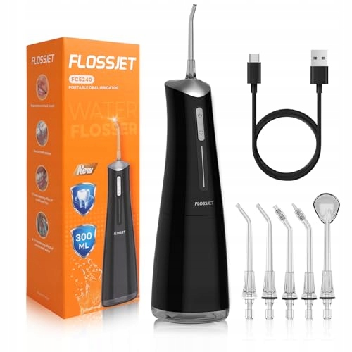 Flossjet Bezprzewodowy Irygator Do Zębów IPX7 4 Tryby 5 Dysz 300ml Usb-c