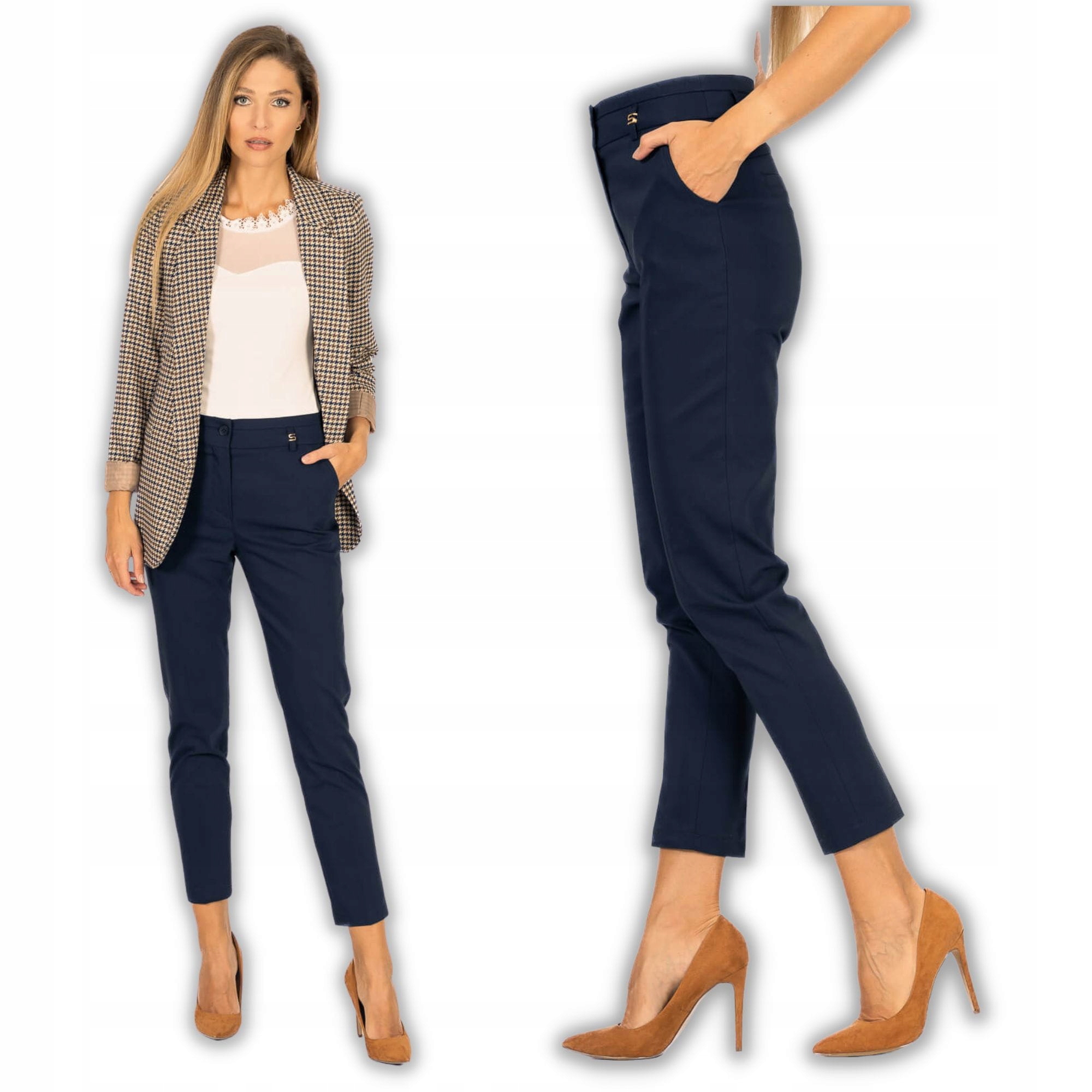 Elegantní dámské doutníkové kalhoty Bb 7/8 Tmavě modré 34