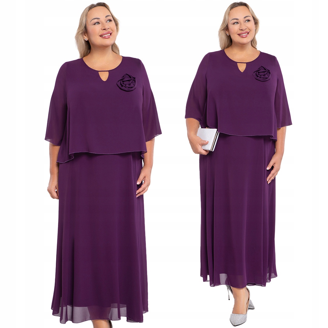Elegantní fialová šaty s ozdobou plus size, velikost 58