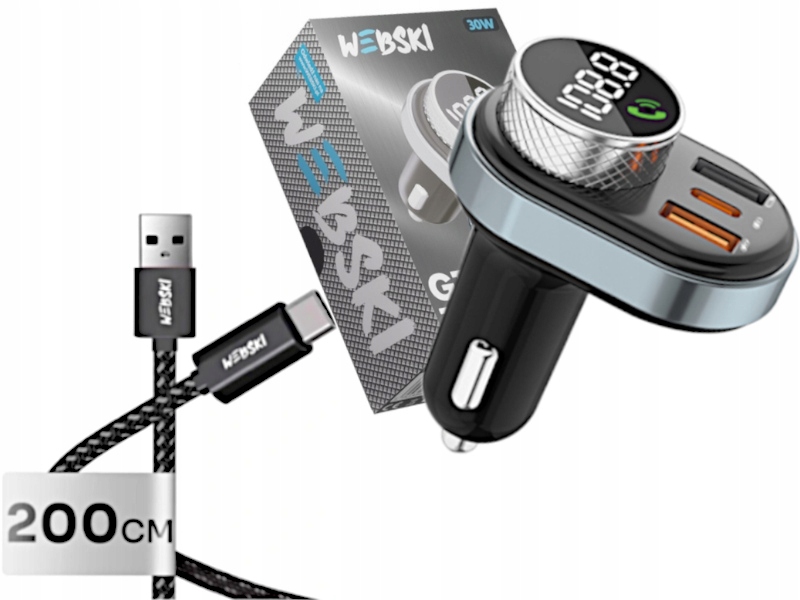 Bluetooth MP3 vysílač nabíječka Qc Kabel 2 m