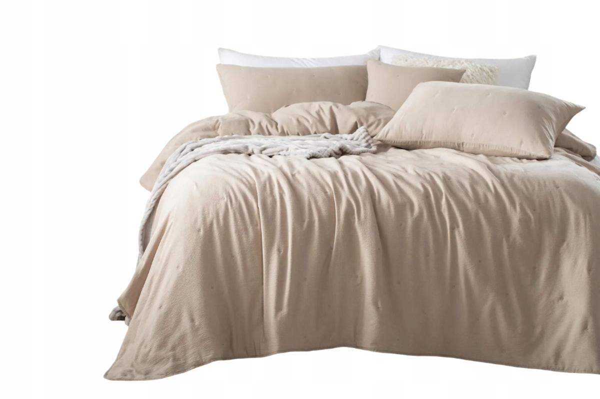 Dekorativní texturovaný přehoz Dotta 200x220 mocca s výšivkou puntíků