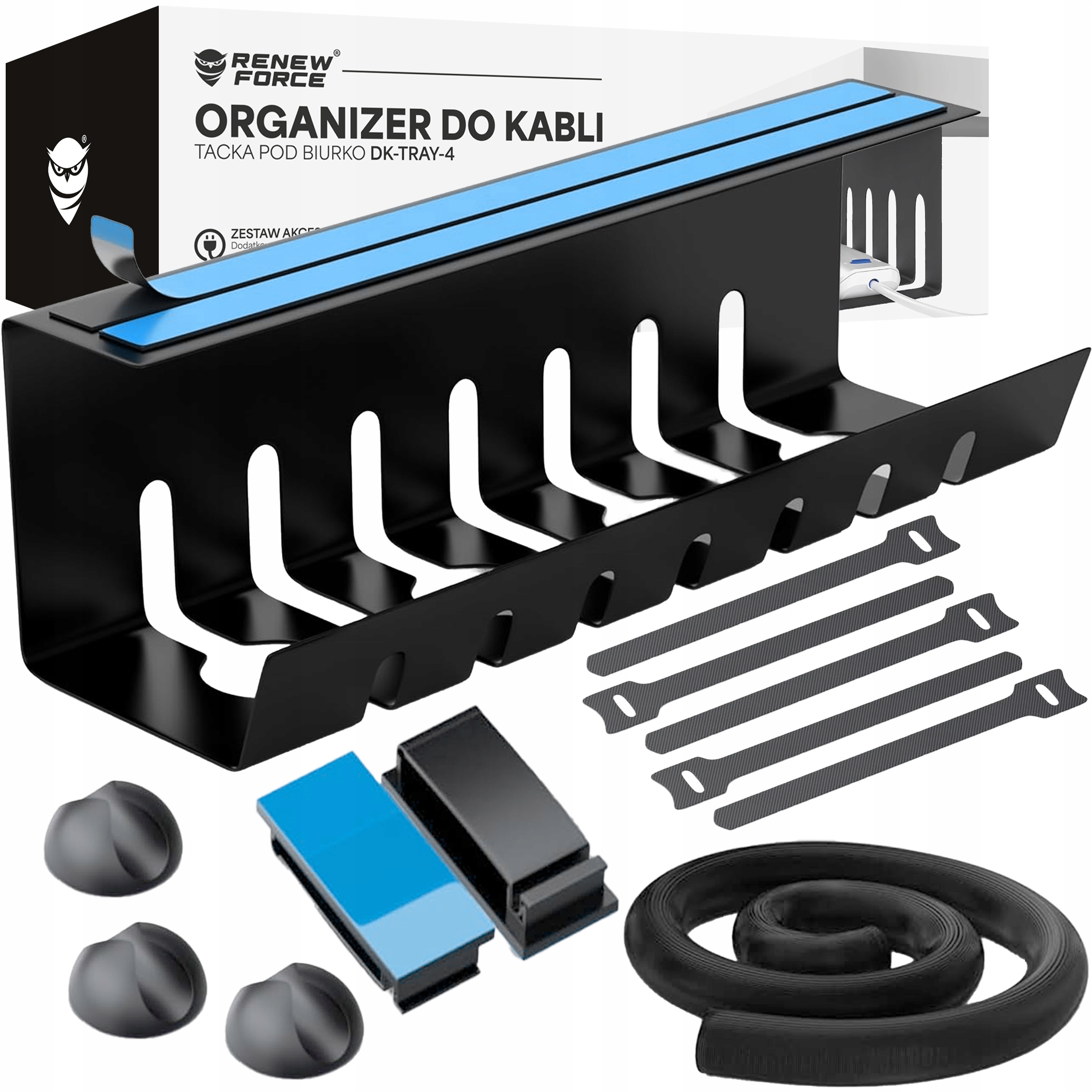 Maskownica Kabli Organizer Na Kable Uchwyt Półka Pod Biurko Blat XXL 16w1