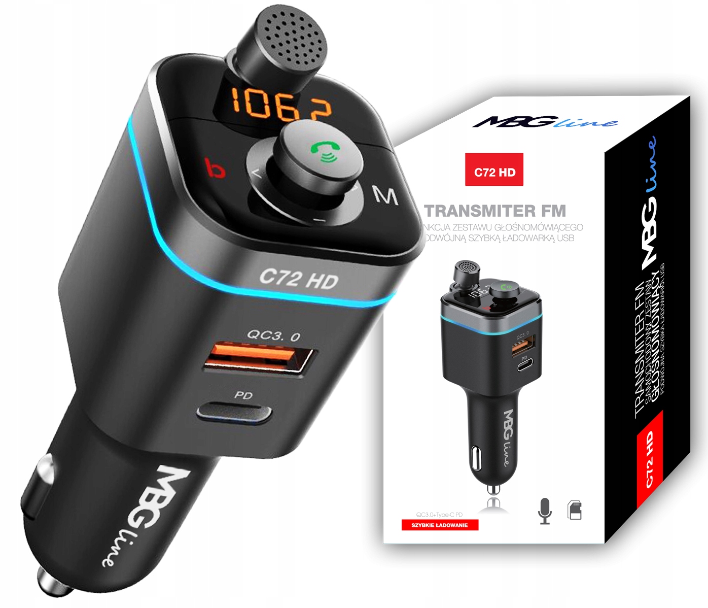 Transmiter FM Bluetooth 5.0 ładowarka QC 4.0 PD20W