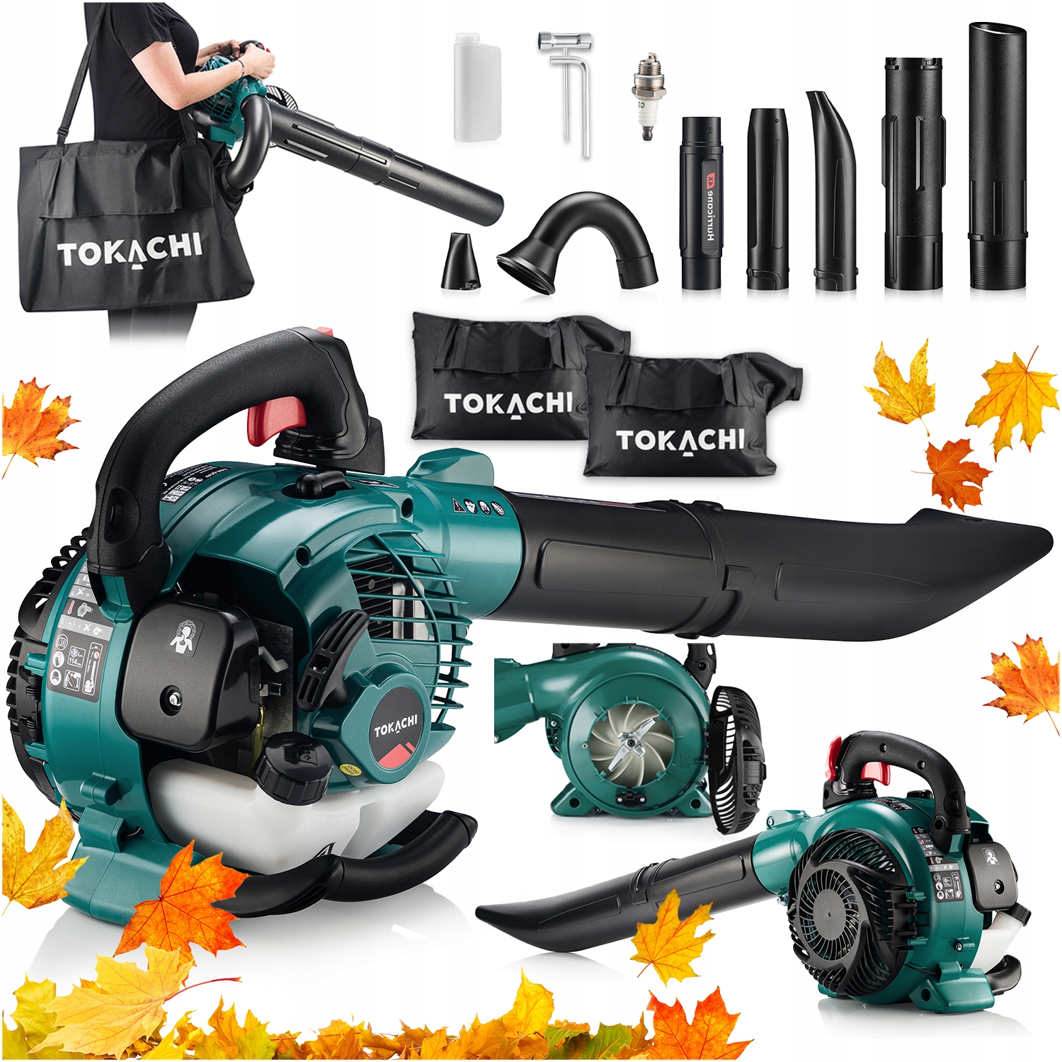 Dmuchawa Spalinowa Do Liści Mocna Ogrodowa Odkurzacz Rozdrabniacz Worek 55L
