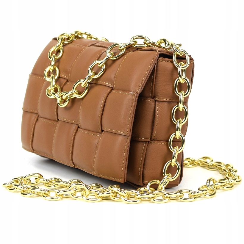 TOREBKA SKÓRA PIKOWANA PLECIONA ŁAŃCUCH BRĄZ 824A Marka Massimo Connti