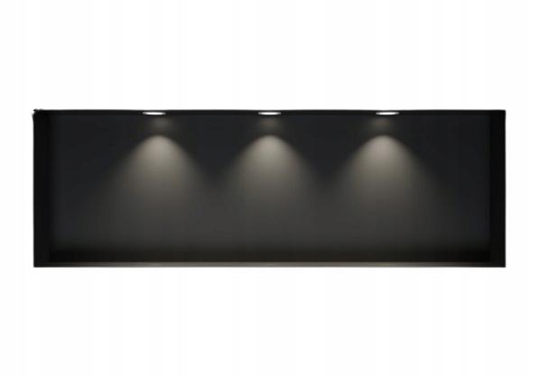 Półka wnękowa podtynkowa 90x30 czarna 3x Led oprawka biała