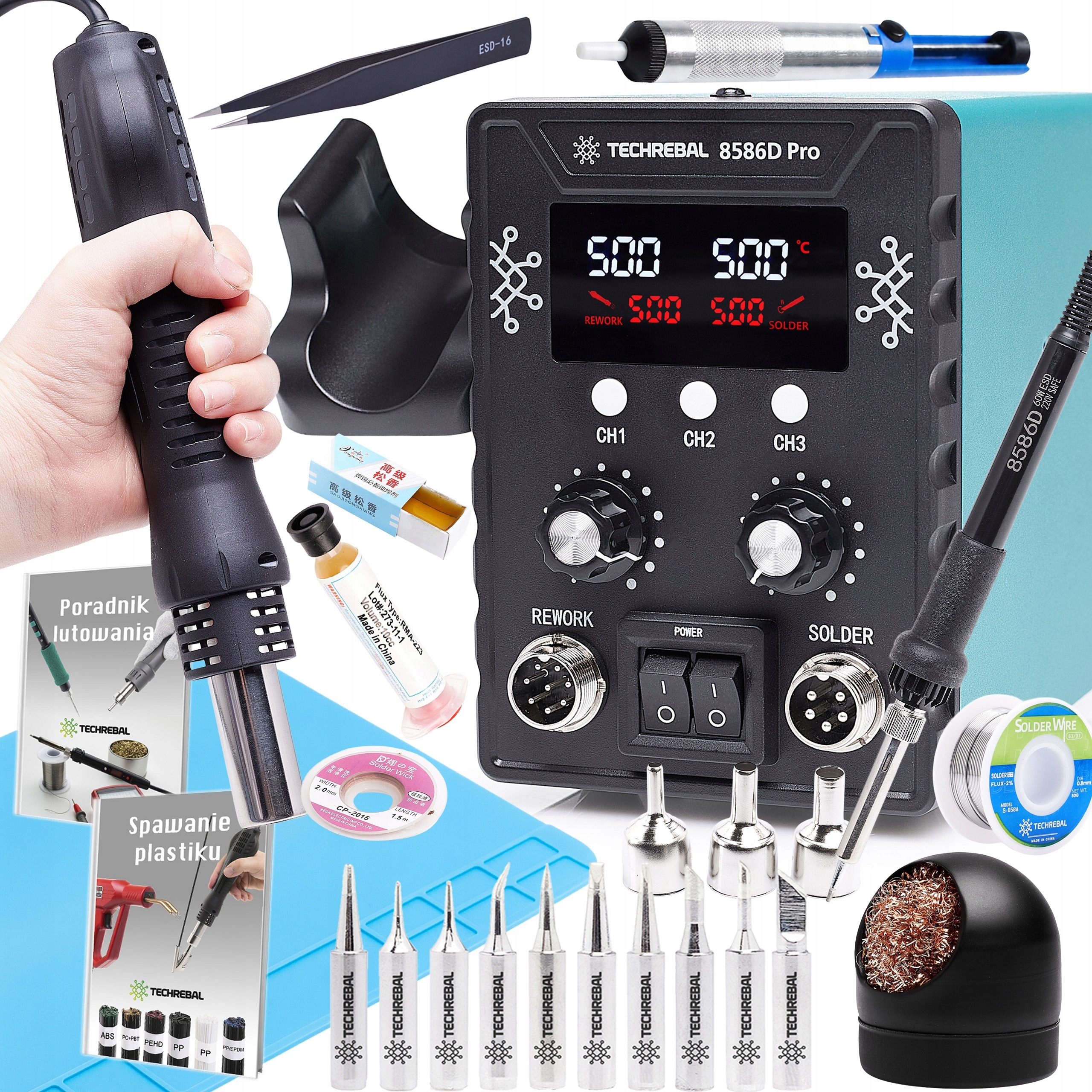 Pájecí Stanice 2V1 Techrebal 8586D Pro 760W Sada 23 Příslušenství
