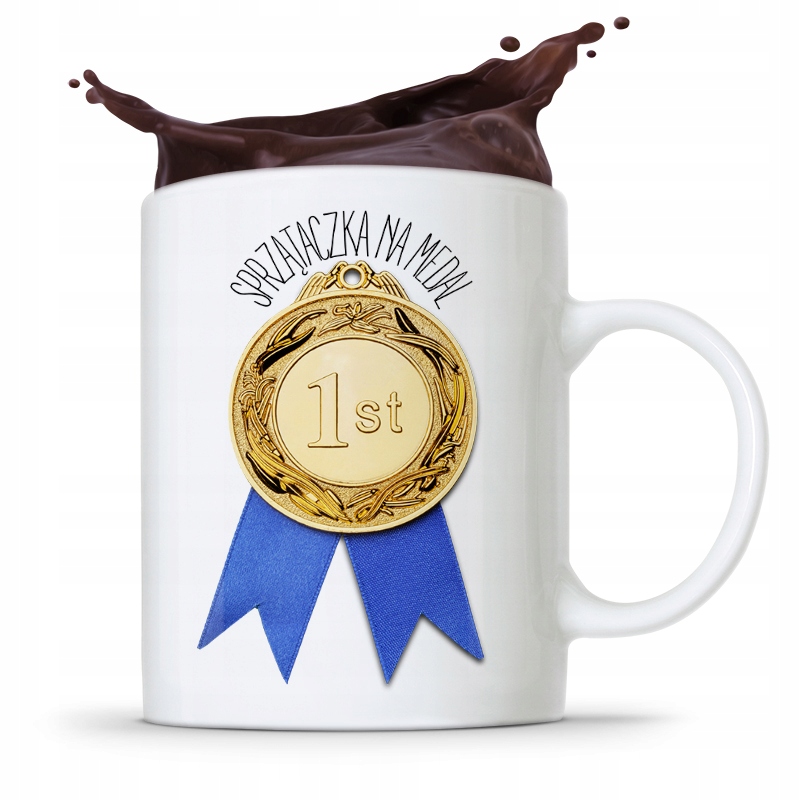 DLA SPRZĄTACZKI KUBEK SPRZĄTACZKA NA MEDAL PREZENT z Nadrukiem ze Zdjęciem