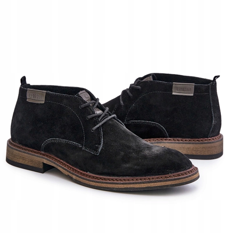 Kotníkové Boty Semišové Šněrovací Boty Big Star OO174146 Černé 46