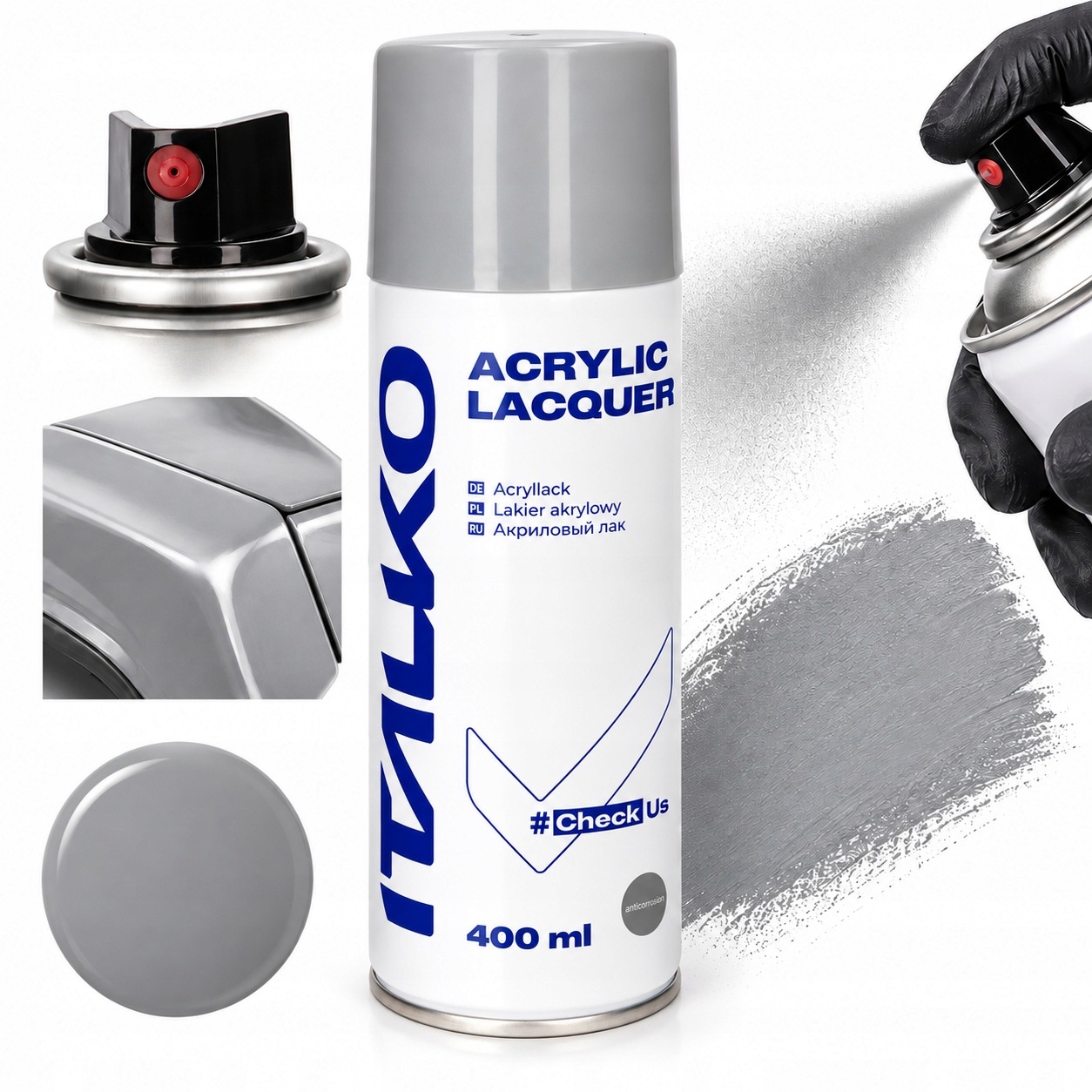 Italko Podkład akrylowy szary 400ml spray wypełniający pod lakier Auto