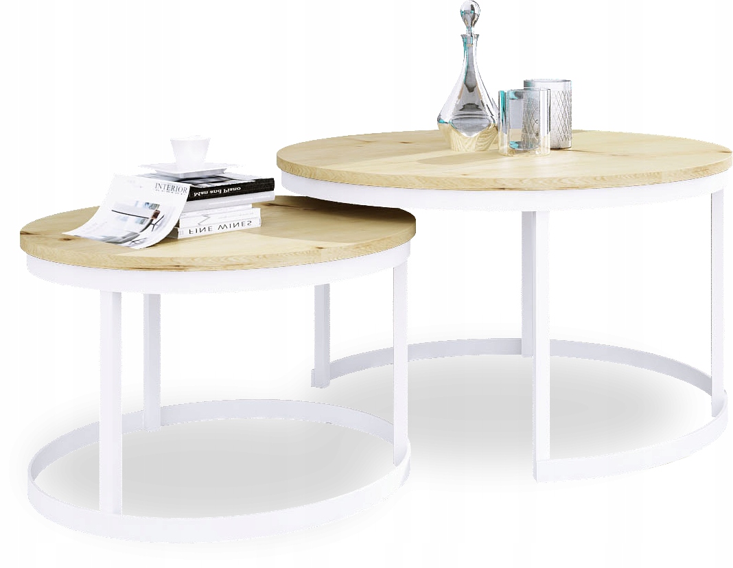 Zestaw stolików kawowych 2w1 loft okrągłe 75 i 55 cm metalowe do salonu